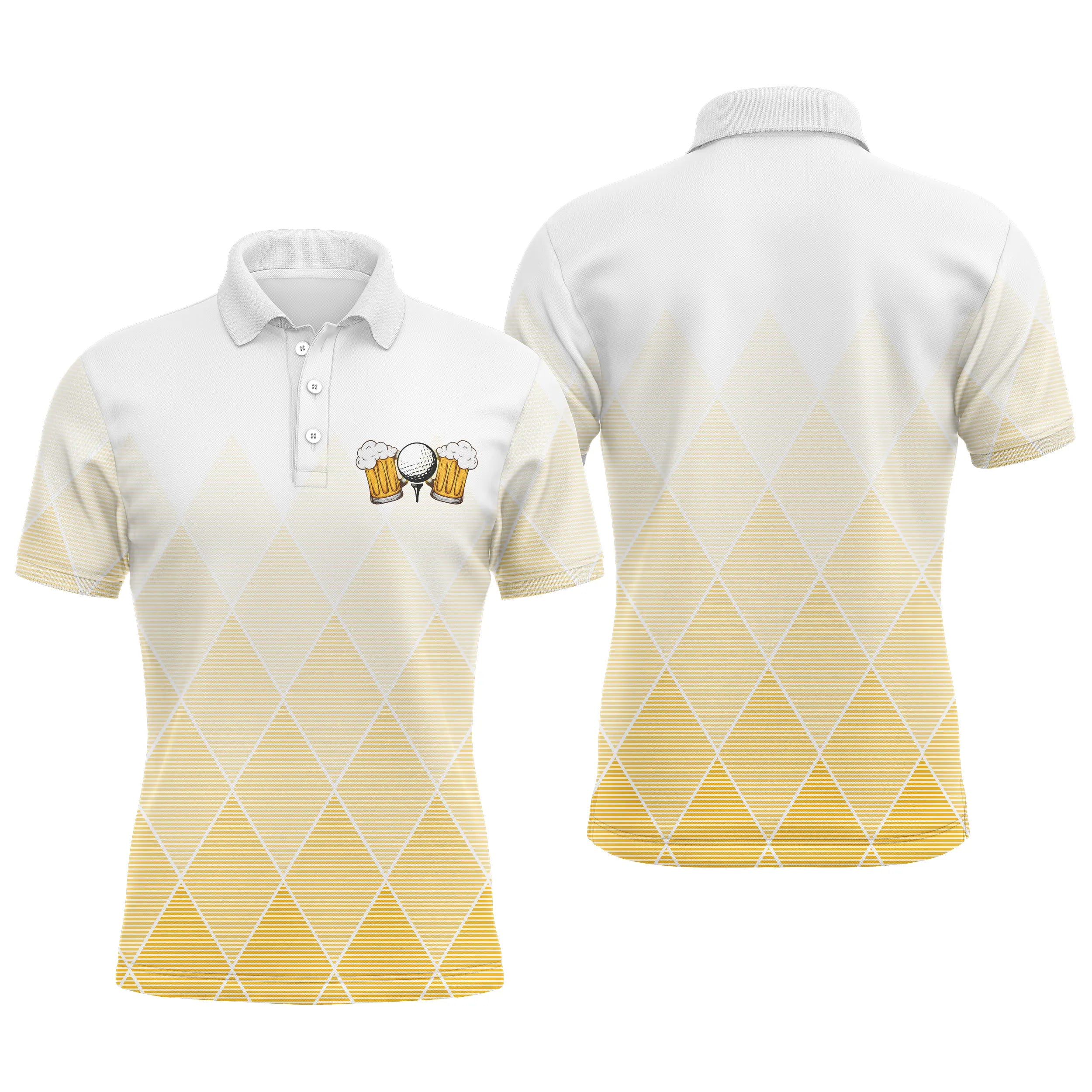 A Simple Golf Lover who Enjoys Apéritifs - White and Yellow Golf Polo Shirt, Perfect Gift for Golfers who also enjoy Apéritifs