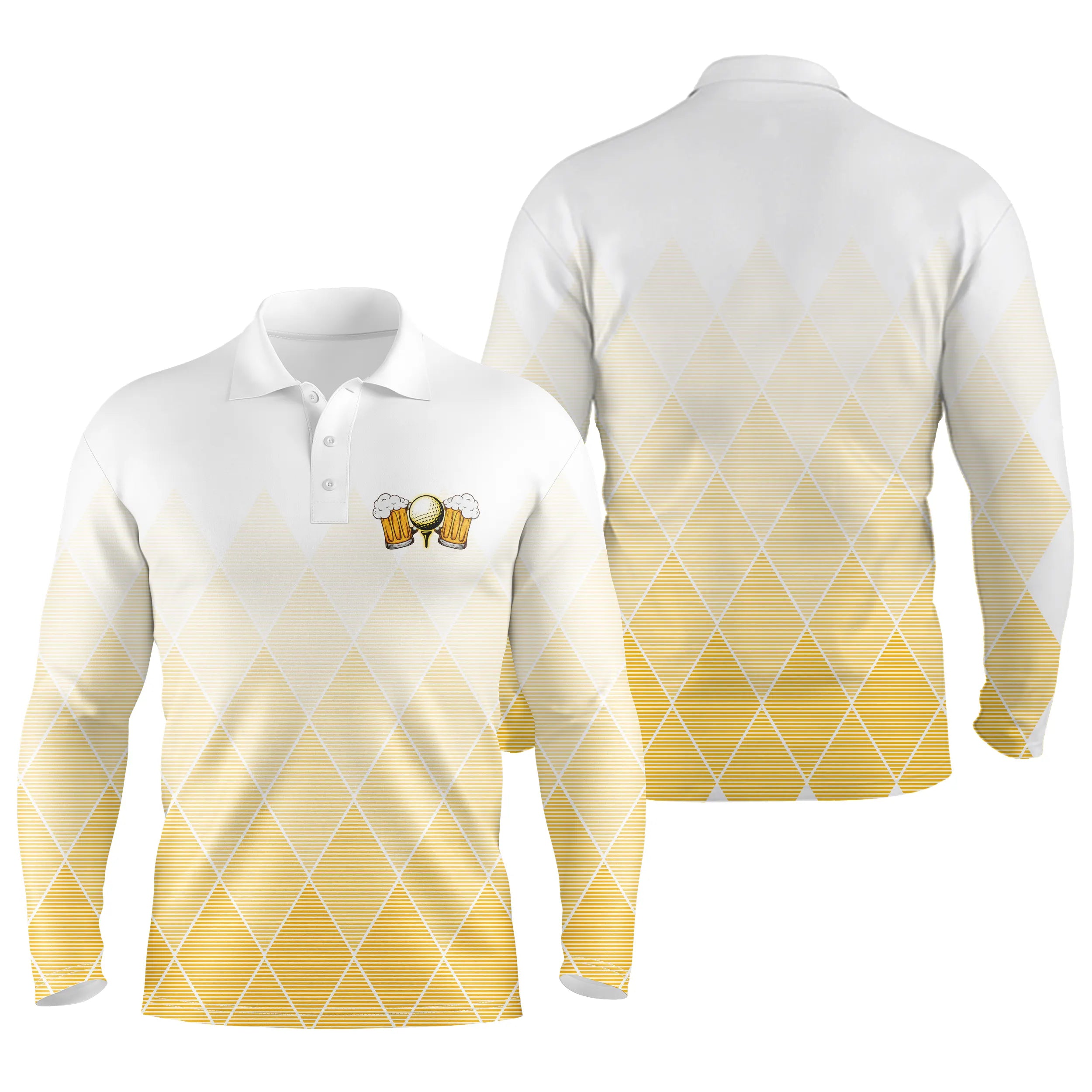 A Simple Golf Lover who Enjoys Apéritifs - White and Yellow Golf Polo Shirt, Perfect Gift for Golfers who also enjoy Apéritifs