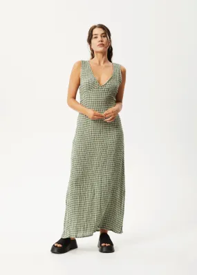 AFENDS Seersucker Check Maxi Dress - Deep Green Check for Women