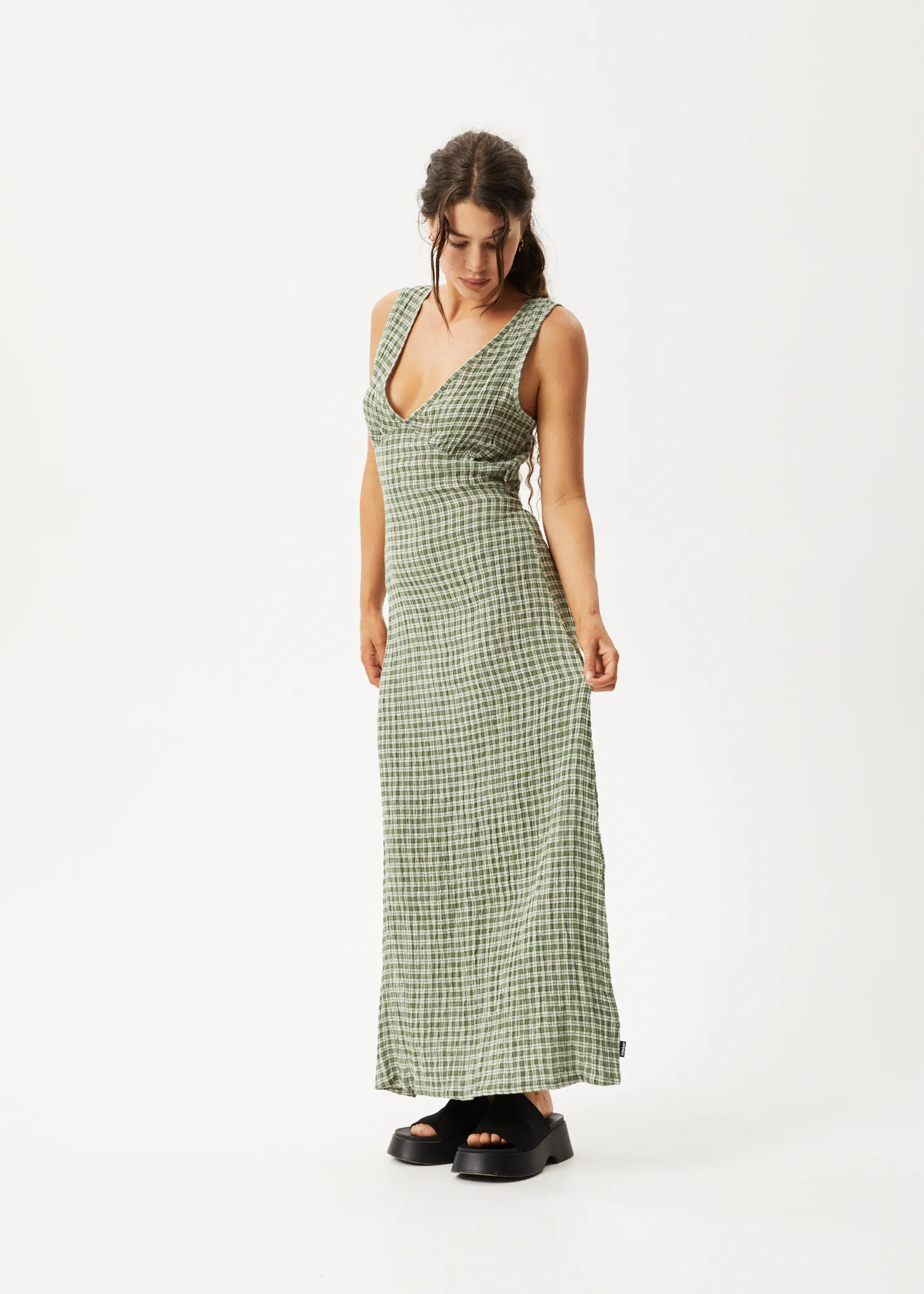 AFENDS Seersucker Check Maxi Dress - Deep Green Check for Women