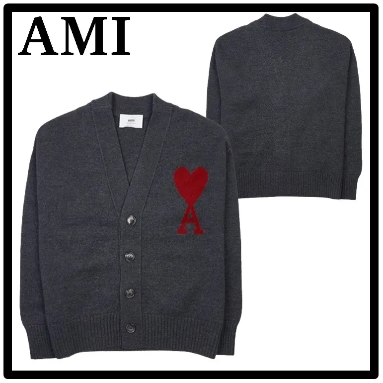 Unisex Wool Cardigans with Logo Design by AMI PARIS