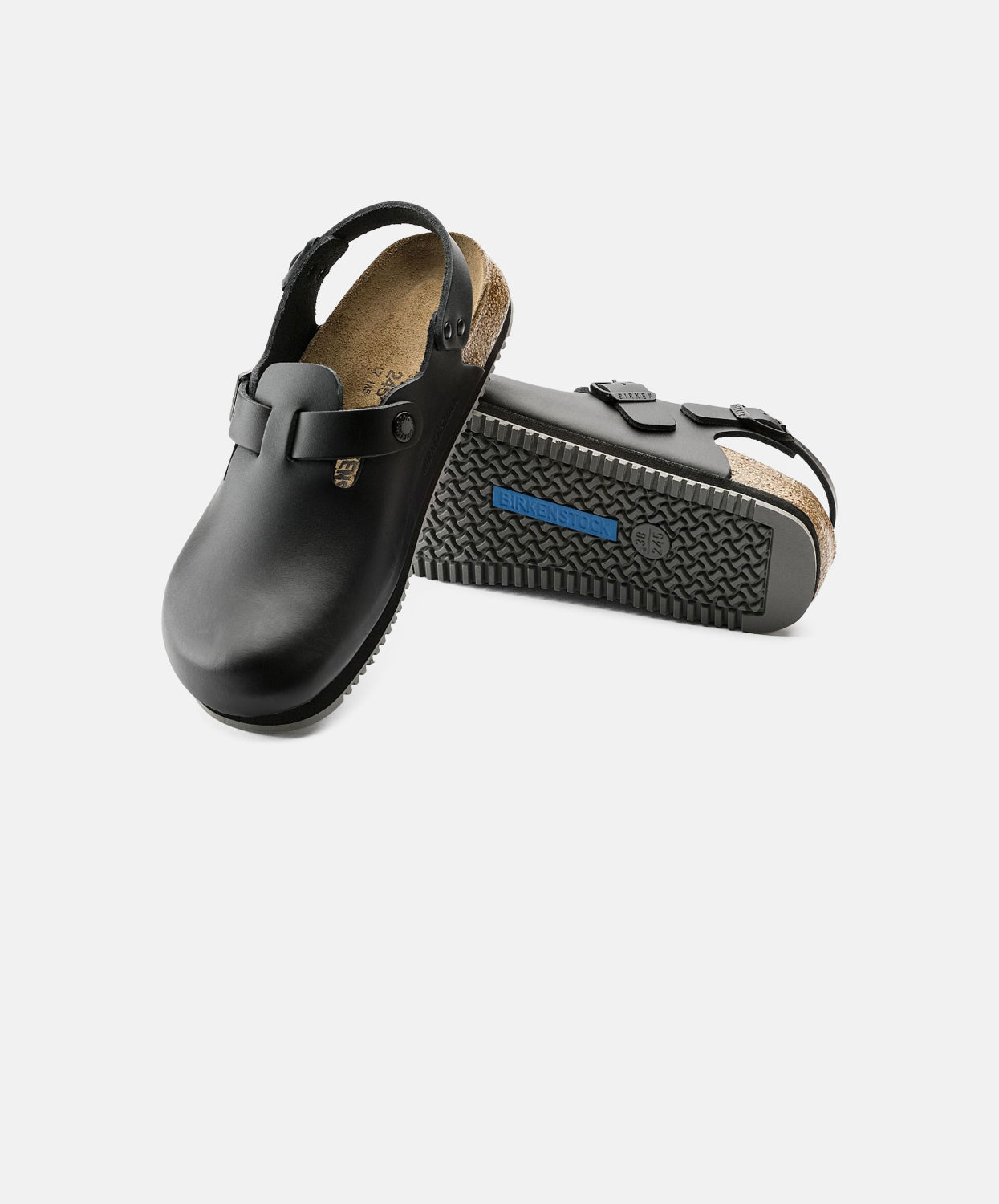 Birkenstock Black Leather Tokio Clogs - Supergrip.