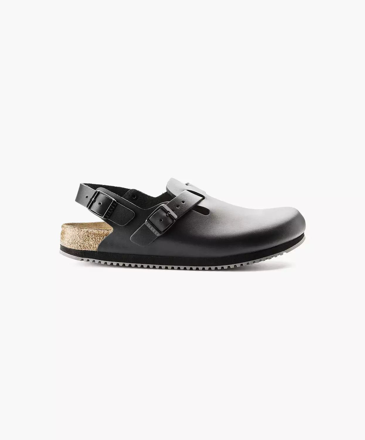 Birkenstock Black Leather Tokio Supergrip Clogs