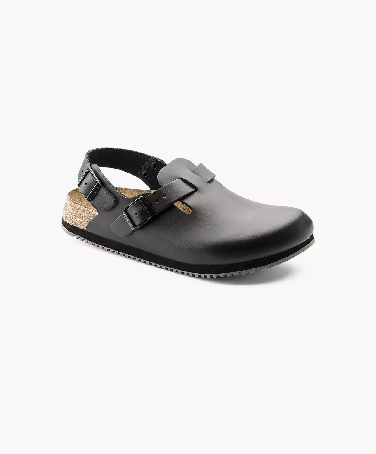 Birkenstock Black Leather Tokio Supergrip Clogs