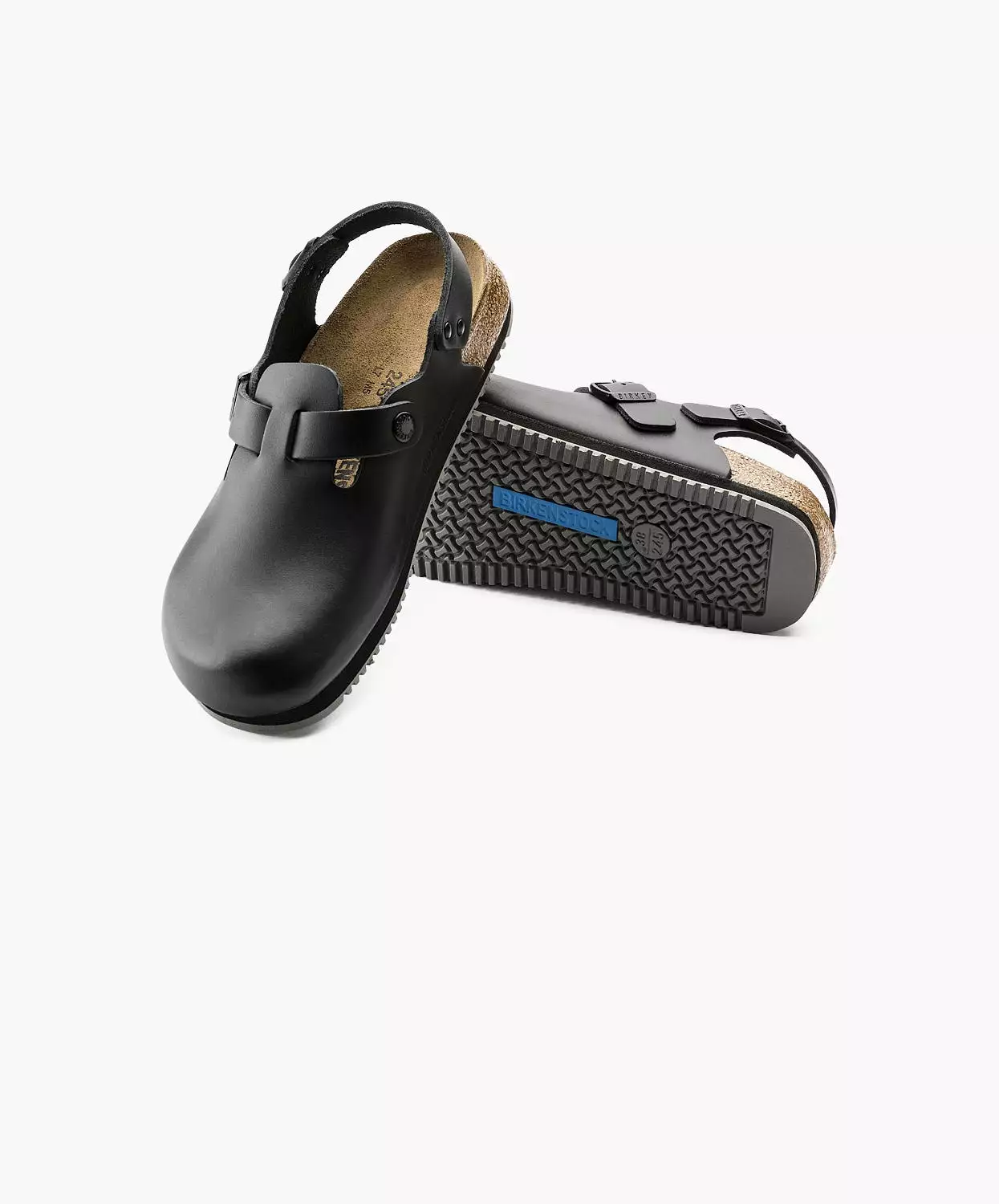 Birkenstock Black Leather Tokio Supergrip Clogs