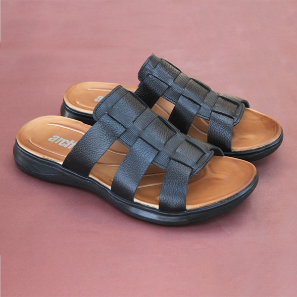 Black comfortable men's slippers.