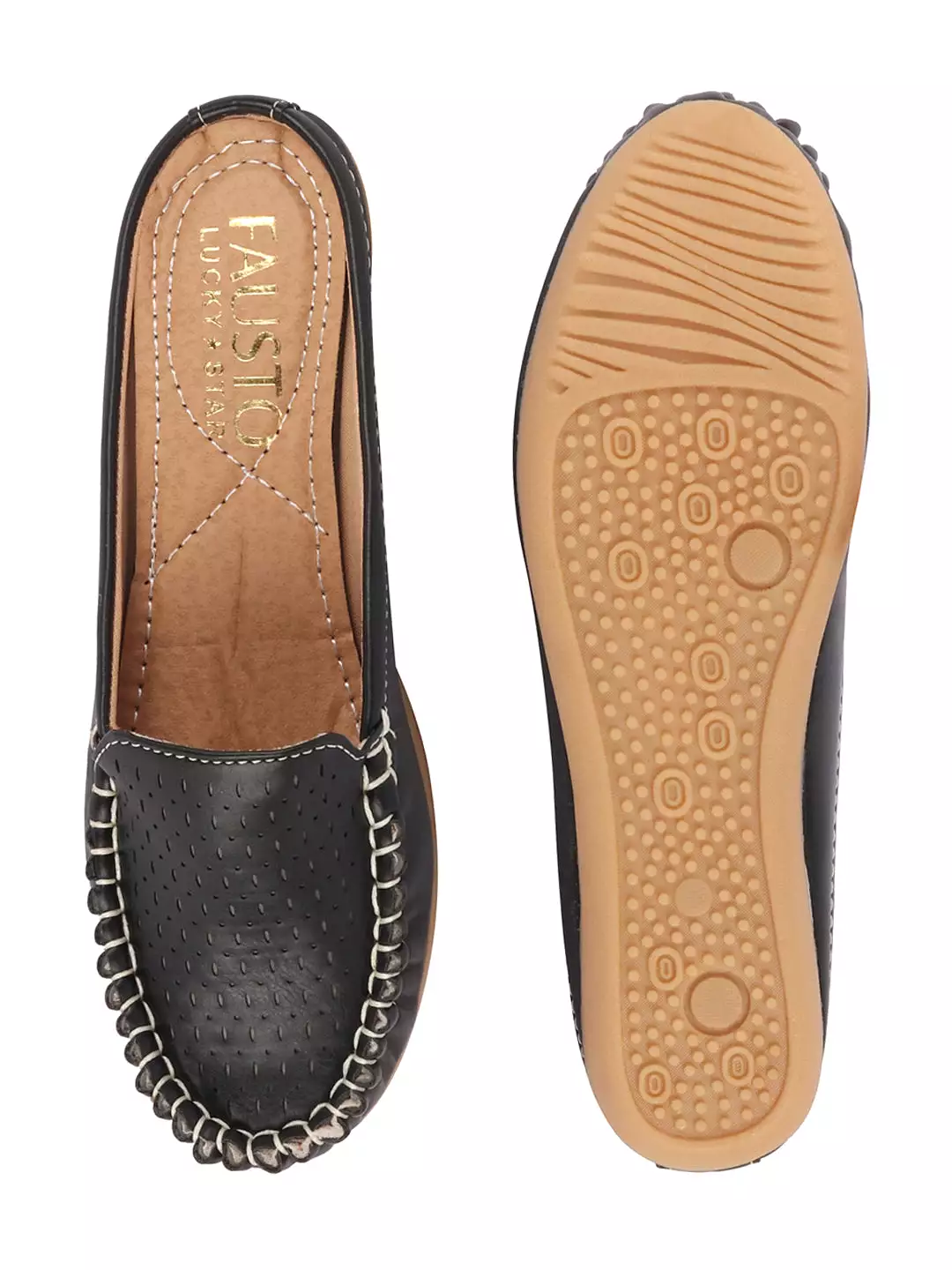 Black Laser Cut Slip On Mules for Women with Side Stitched and Back Open Design