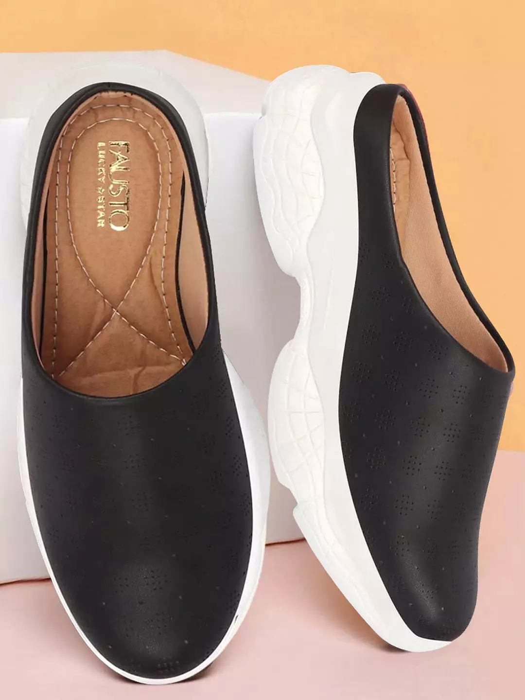 Black Slip On Mules Shoes for Women with Classic Open Back Design