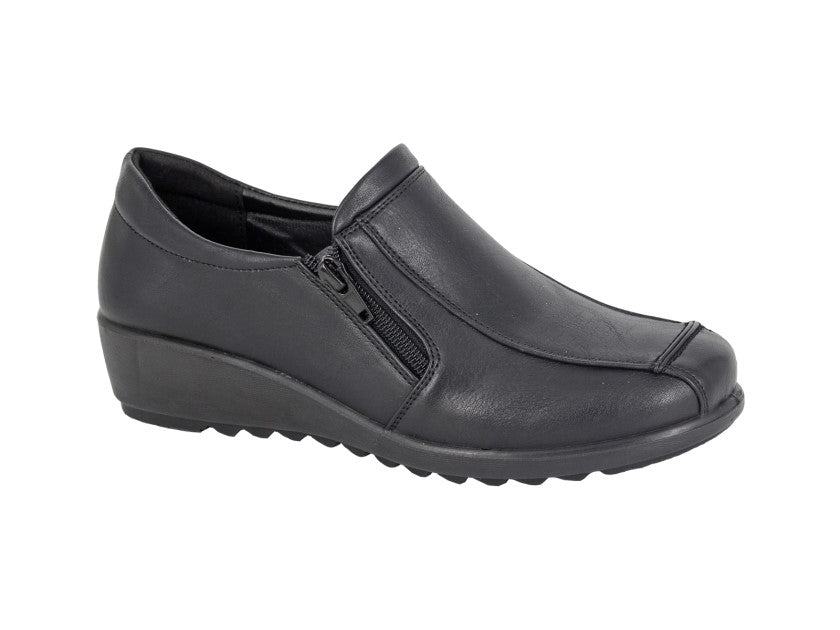 Black Slip On Wedge Work Shoe Boulevard L399A Double Zip