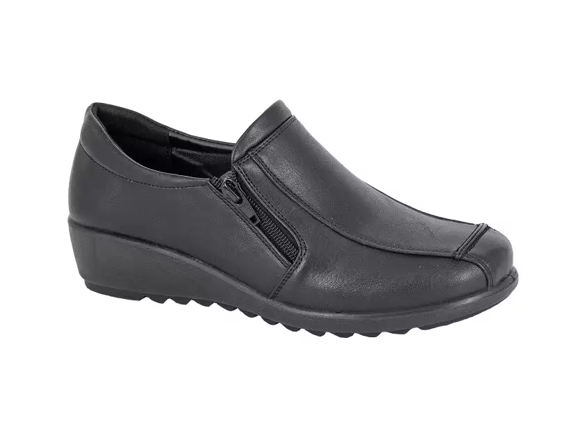 Black Slip On Wedge Work Shoe Boulevard L399A Double Zip