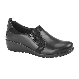 Black Slip On Wedge Work Shoe Boulevard L882A Double Zip