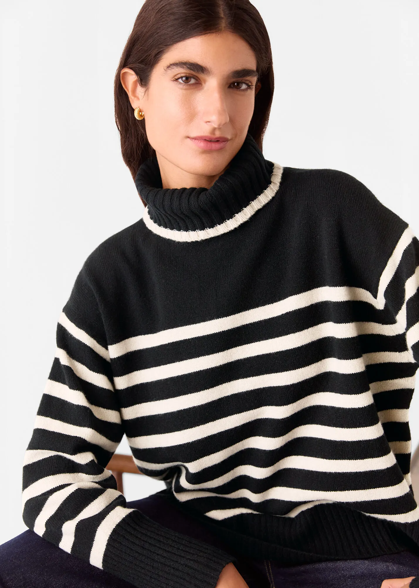 Black Stripe Wool Roll Neck