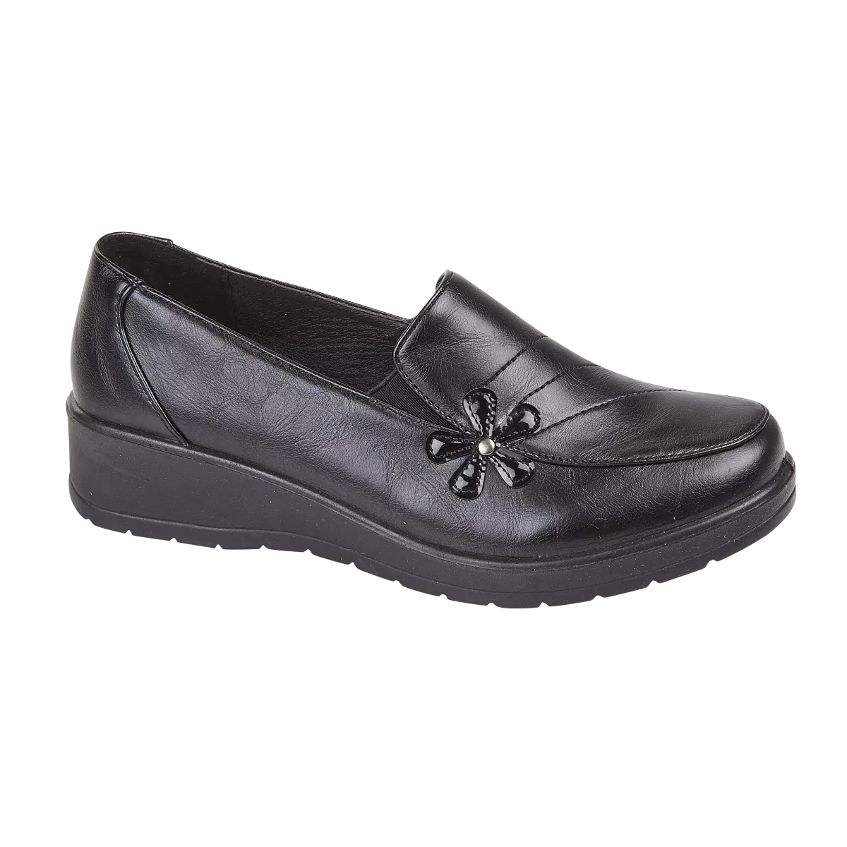 Black Wedge Slip On Work Shoe