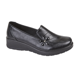 Black Wedge Slip On Work Shoe