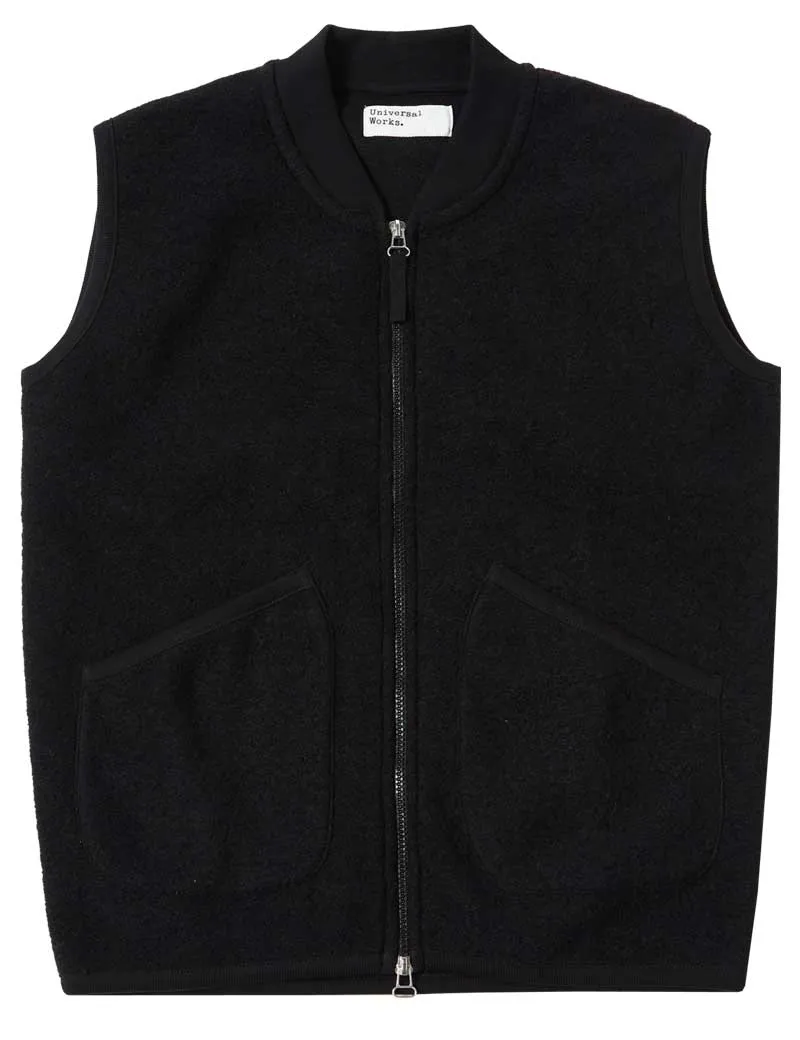 Black Wool Fleece Zip Waistcoat by Universal Works