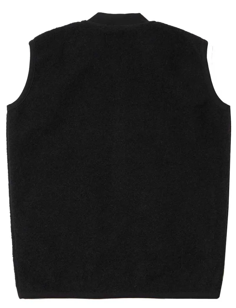 Black Wool Fleece Zip Waistcoat by Universal Works