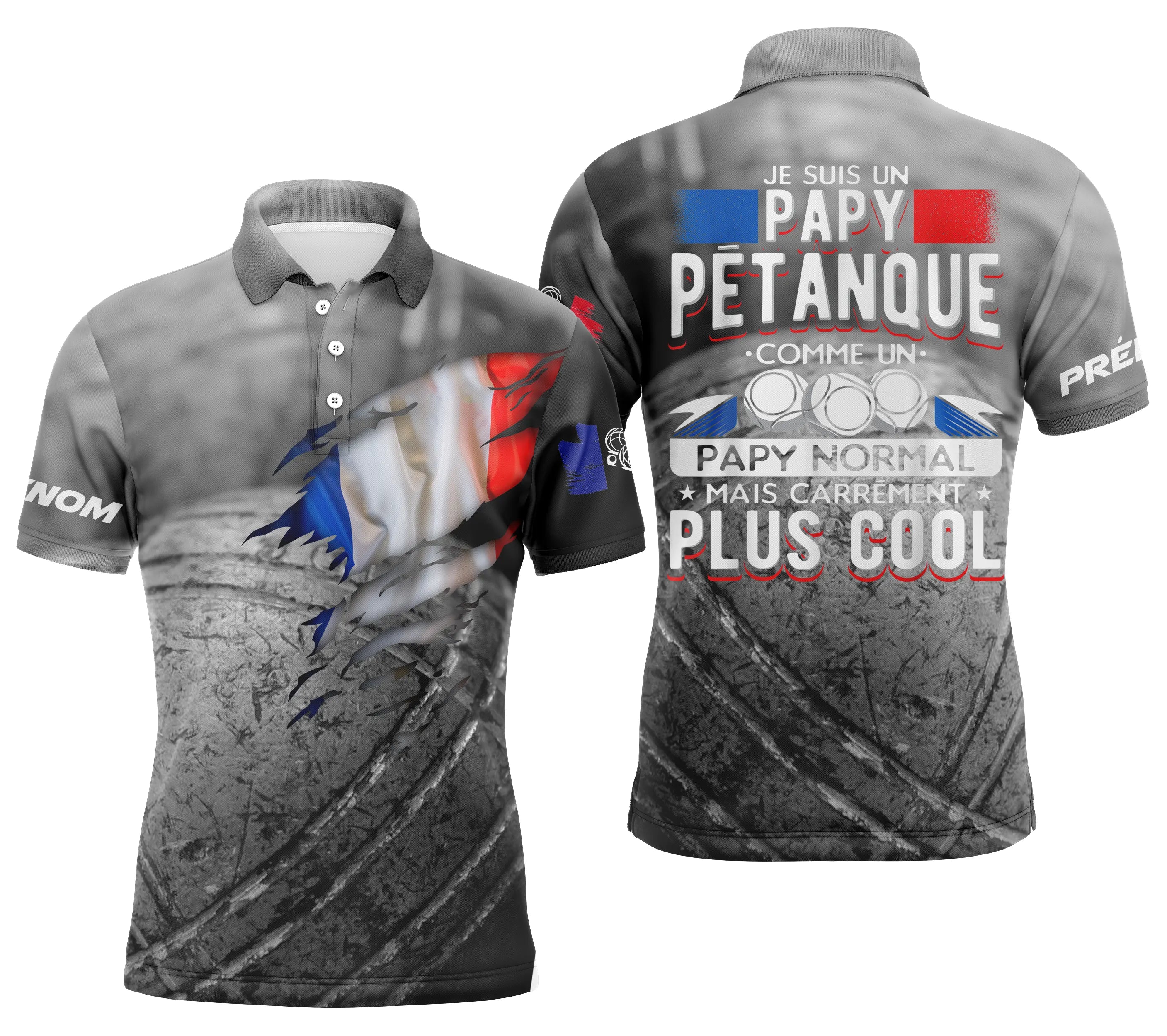 Bouliste Polo Shirt, Personalized French Flag Gift for Pétanque Enthusiasts, Je Suis Un Papy Pétanque - CT03122228