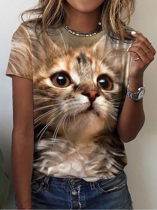 Brown Cat Print Shirt for Women