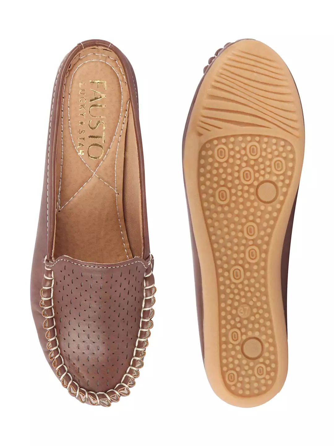 Brown Laser Cut Slip On Mules for Women with Side Stitched and Back Opening