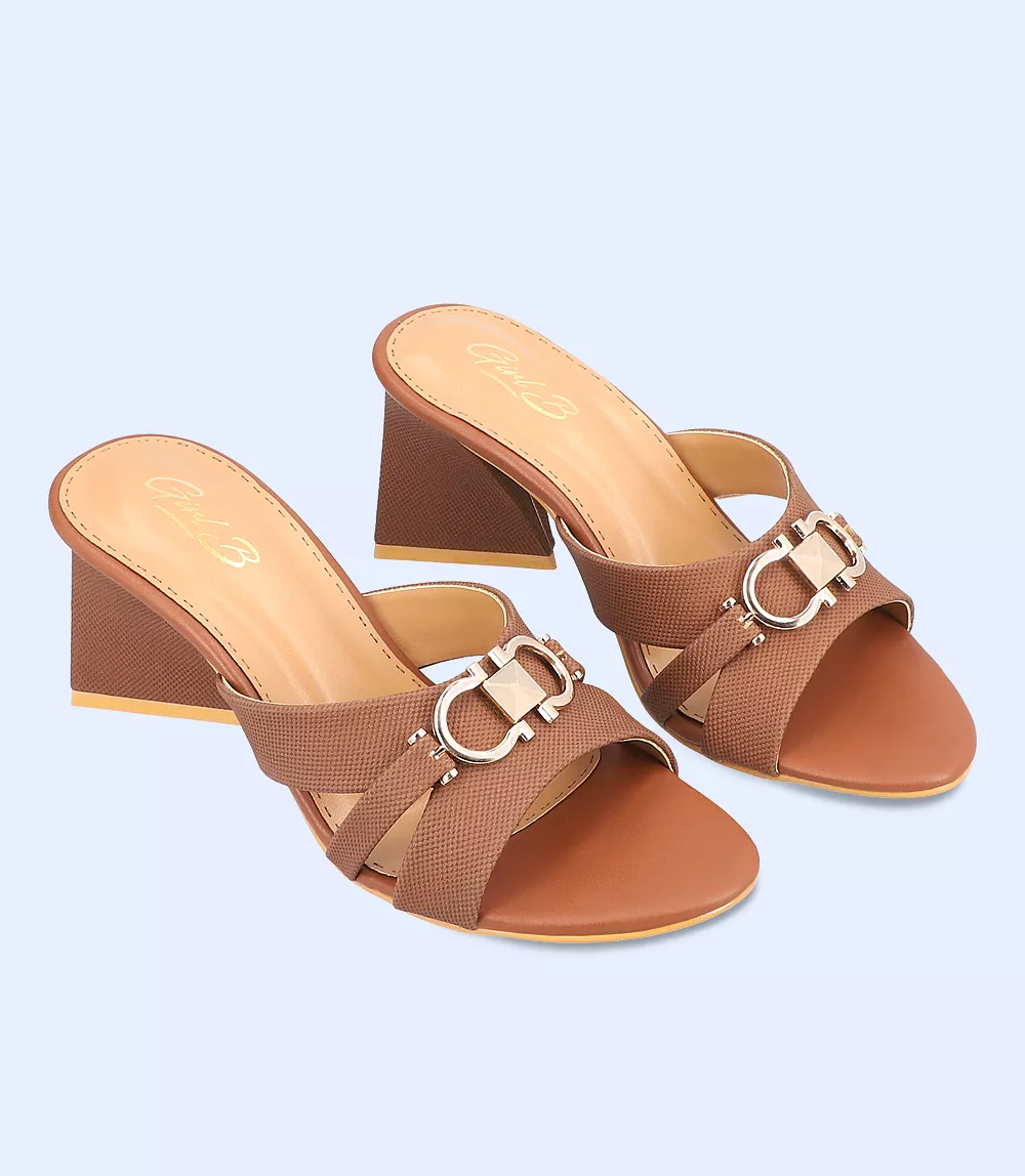 BW7295 Brown Women Formal Slipper Heels