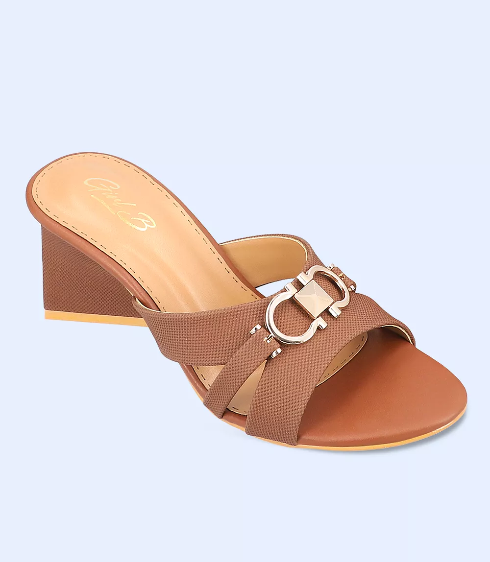 BW7295 Brown Women Formal Slipper Heels