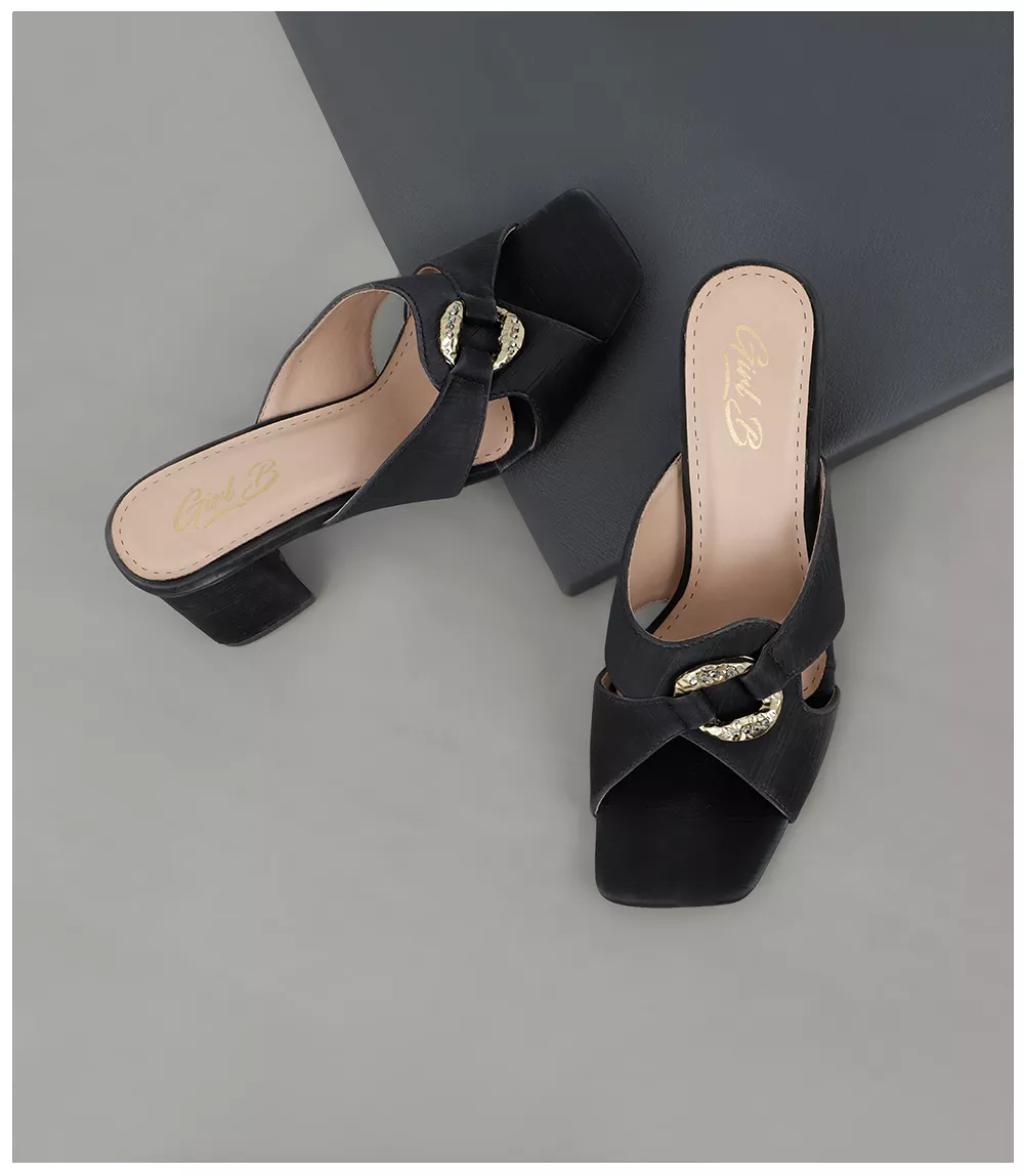 BW7303 Black Women's Formal Slipper Heels