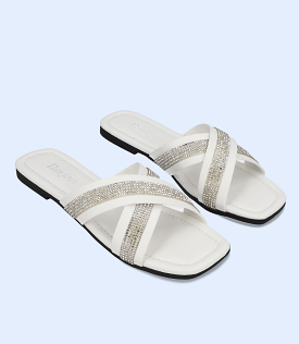 BW8358 White Women's Slip-On Casual Slippers