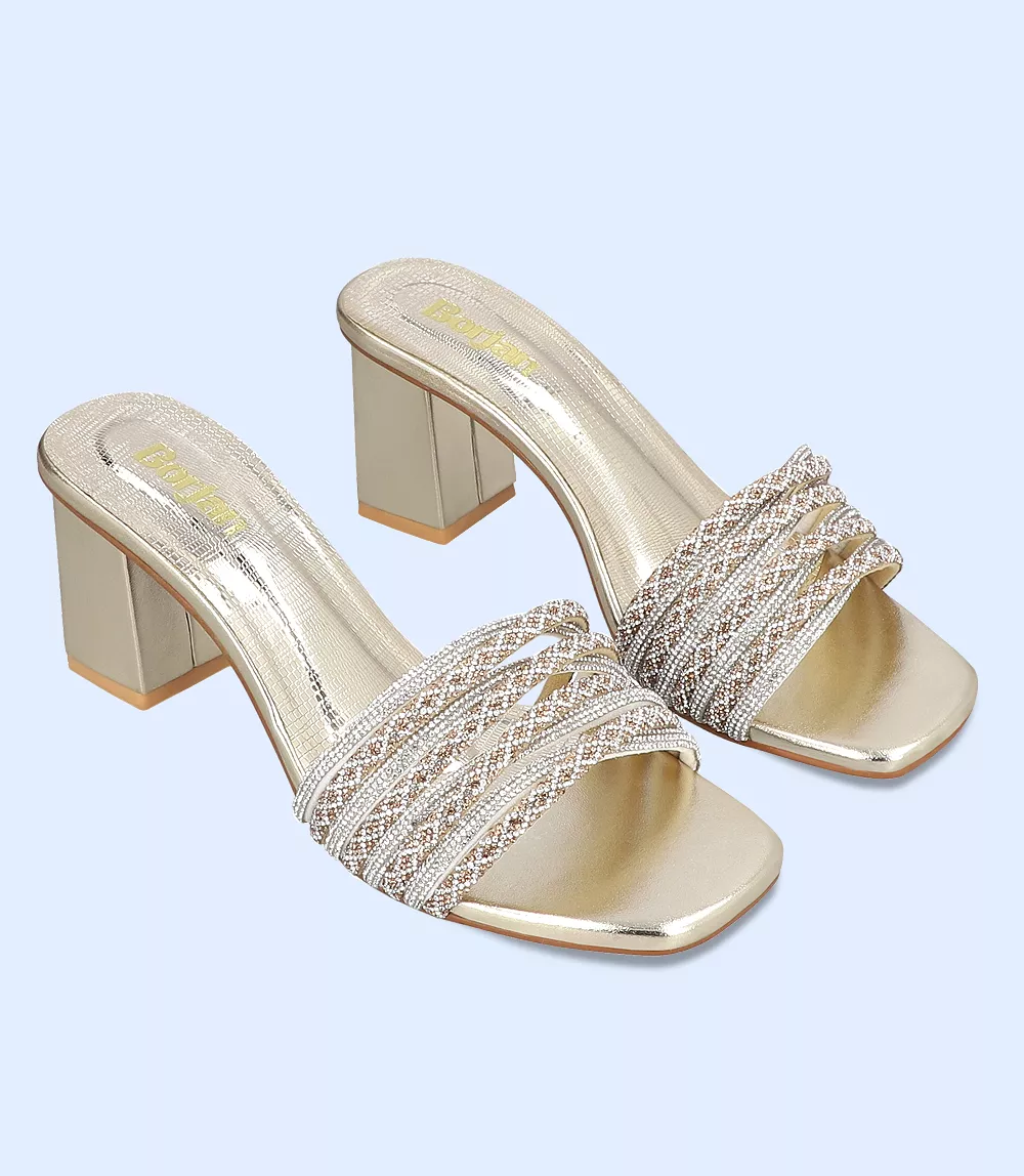 BW8693-GOLDEN Ladies Formal Slip-On Heels