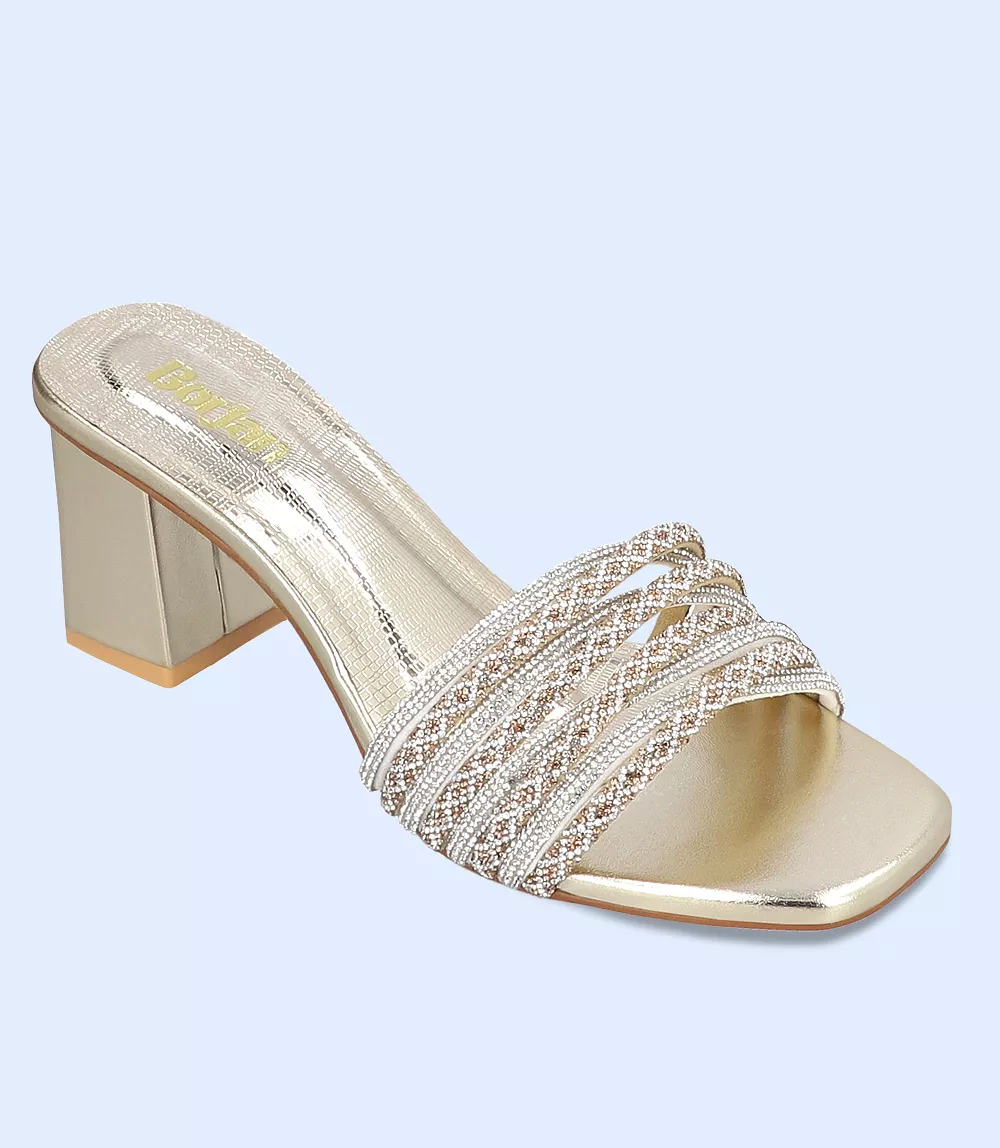 BW8693-GOLDEN Ladies Formal Slip-On Heels