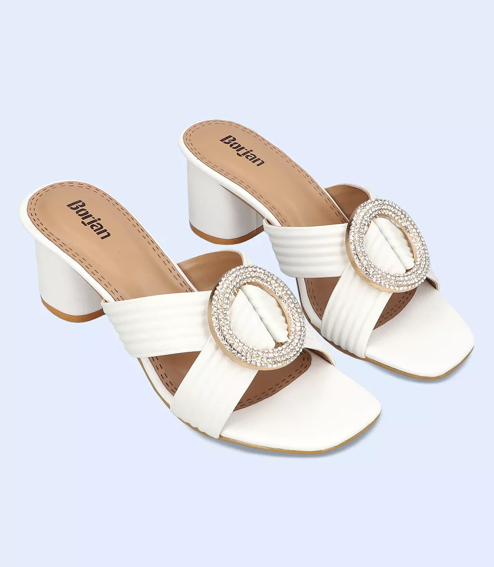 BW9363-WHITE-Women Slipper Heels