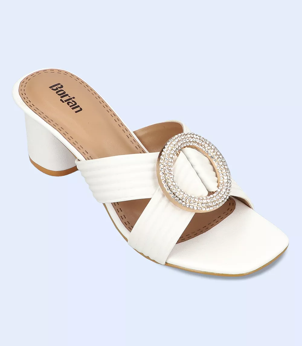 BW9363-WHITE-Women Slipper Heels