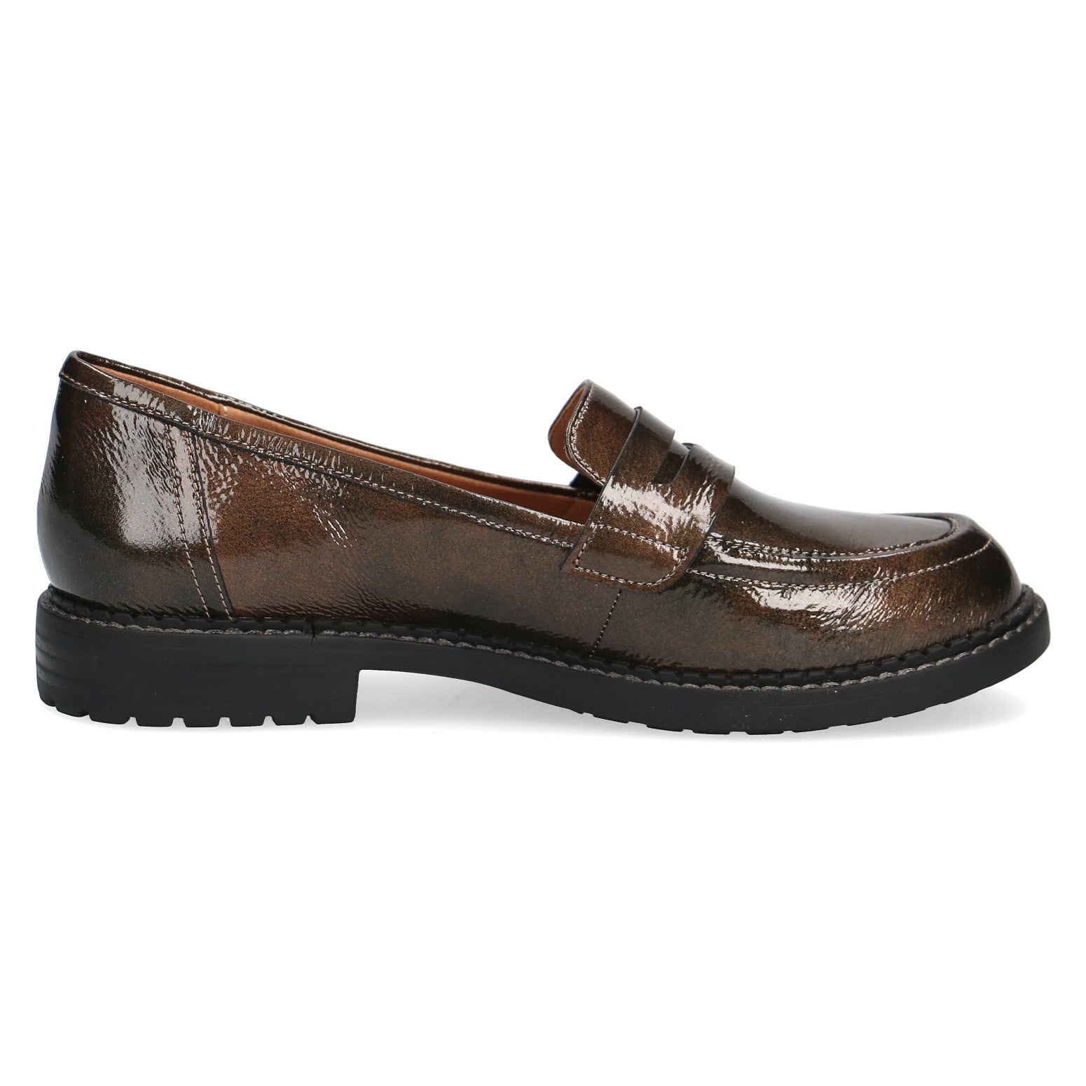 Caprice Trouser Loafer Shoes - Dark Khaki Patent Leather (24602 745) - Sale