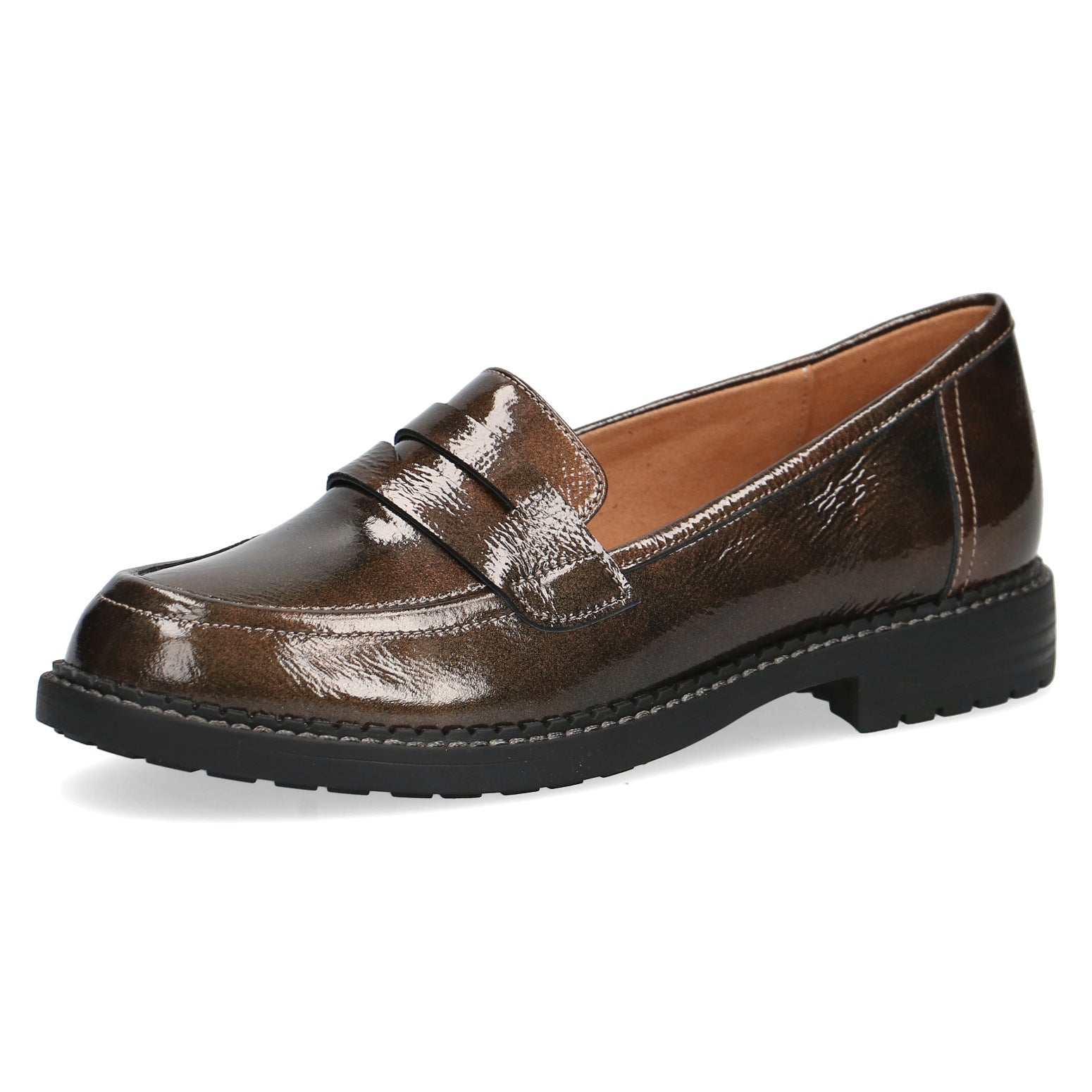 Caprice Trouser Loafer Shoes - Dark Khaki Patent Leather (24602 745) - Sale