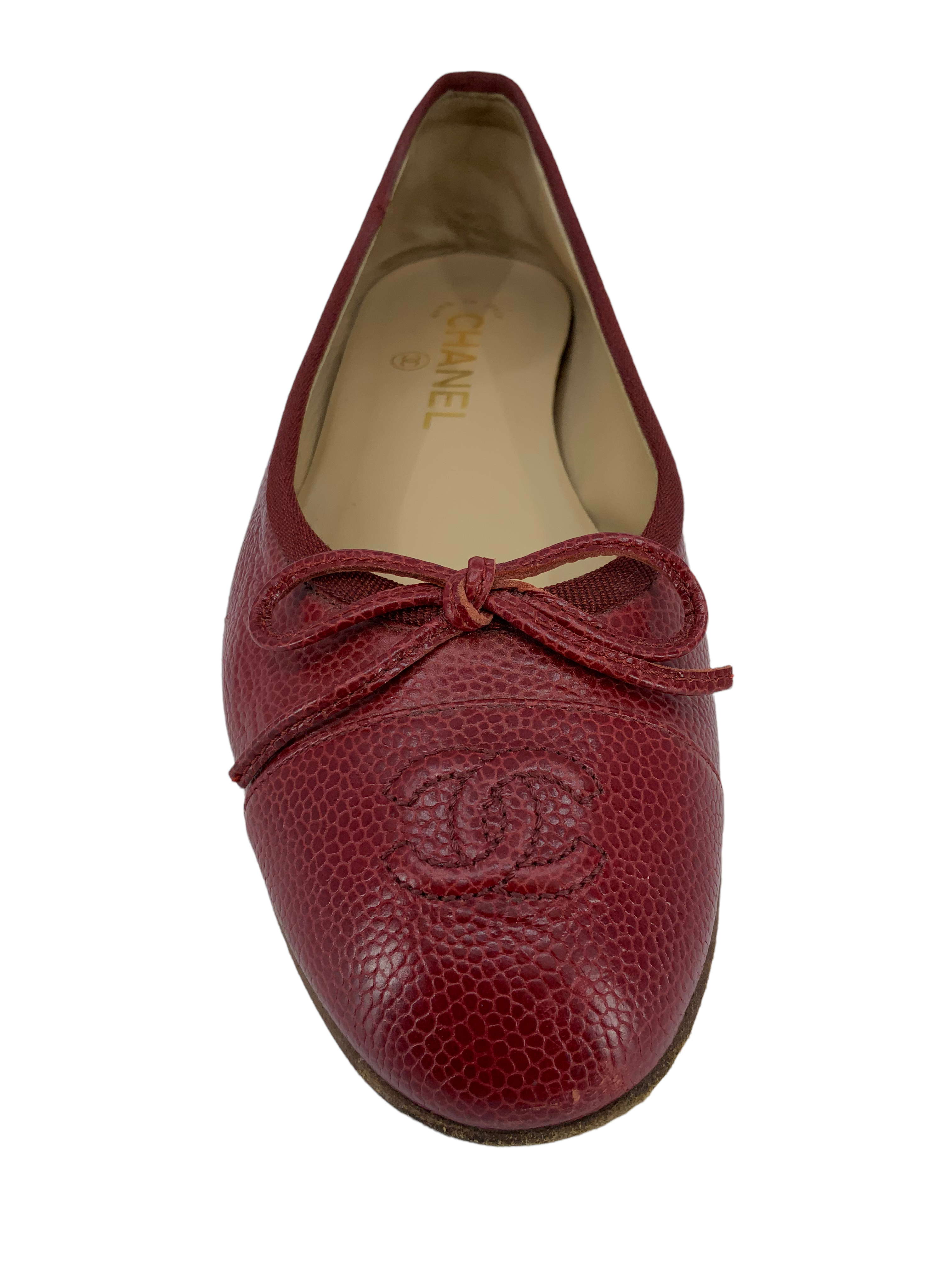 Chanel Cap Toe Caviar Leather Ballet Flats 7.5