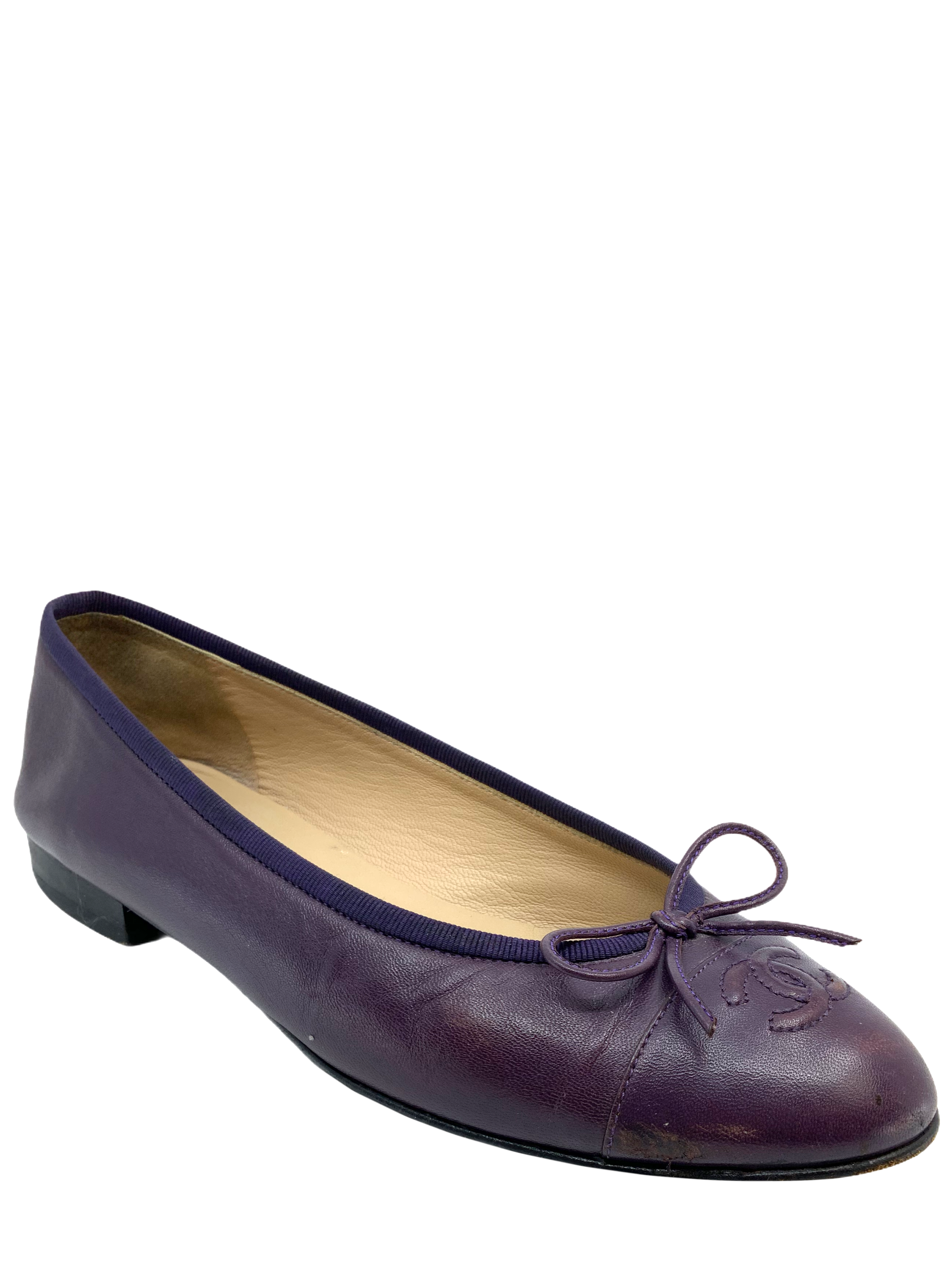 Chanel Cap Toe Leather Ballet Flats - Size 8