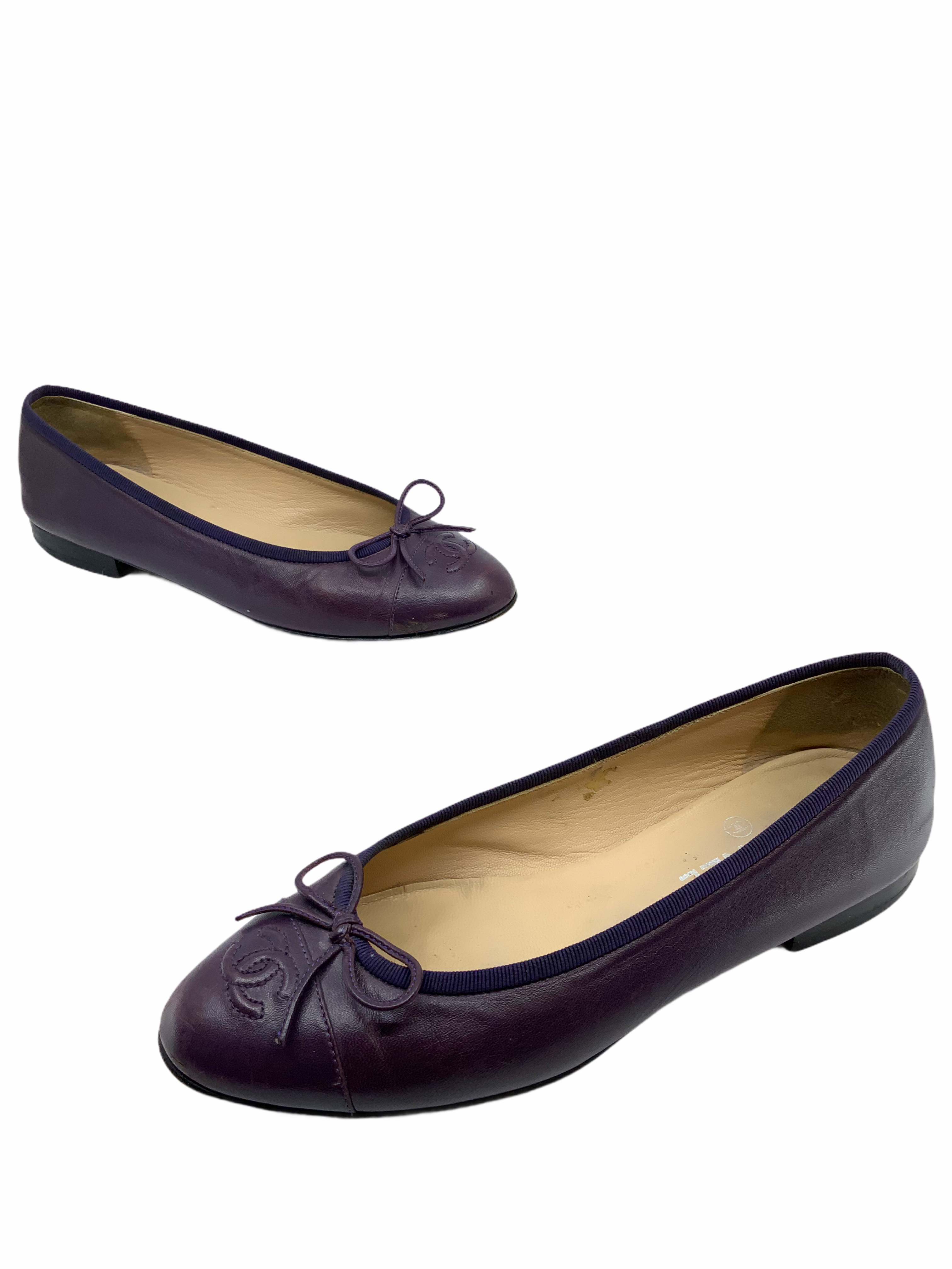 Chanel Cap Toe Leather Ballet Flats - Size 8