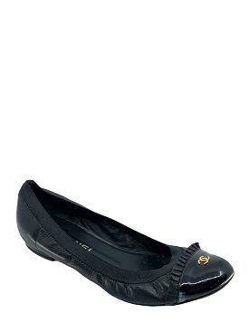 Chanel Cap-Toe Spirit Flats, Size 7, Leather and Patent Elastic