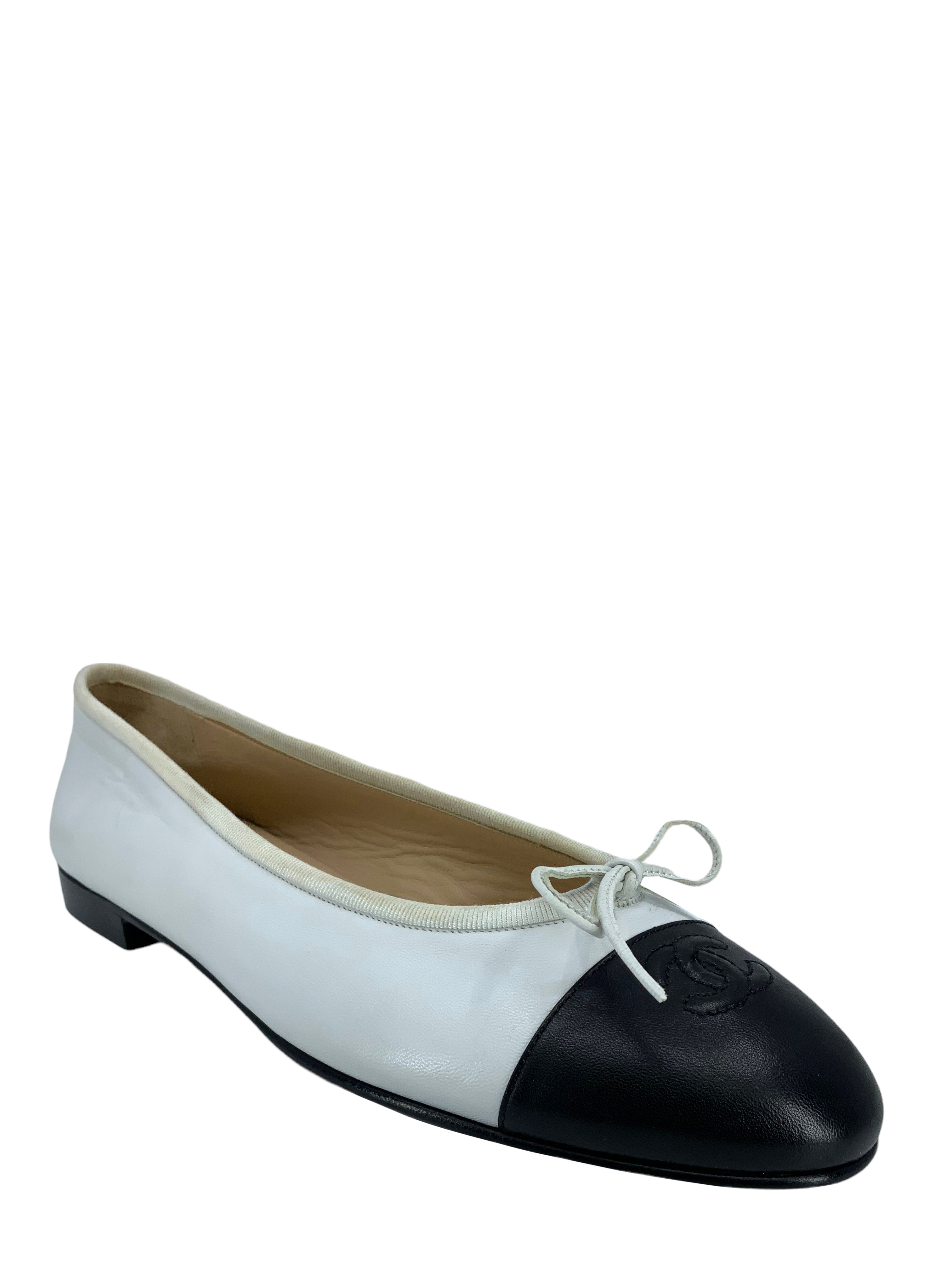 Chanel CC Cap Toe Leather Ballet Flats Size 11 - Women's Shoes