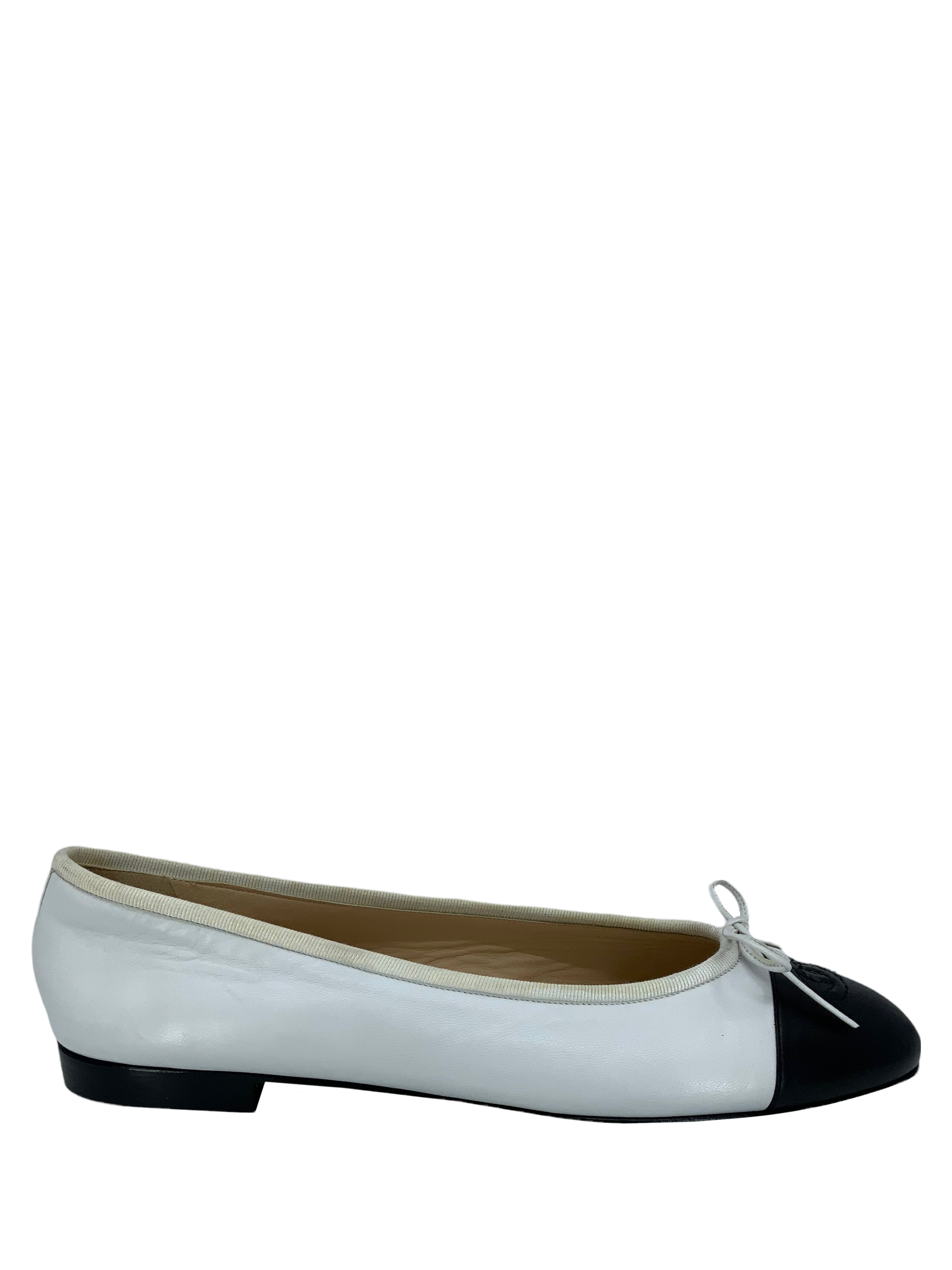 Chanel CC Cap Toe Leather Ballet Flats Size 11 - Women's Shoes