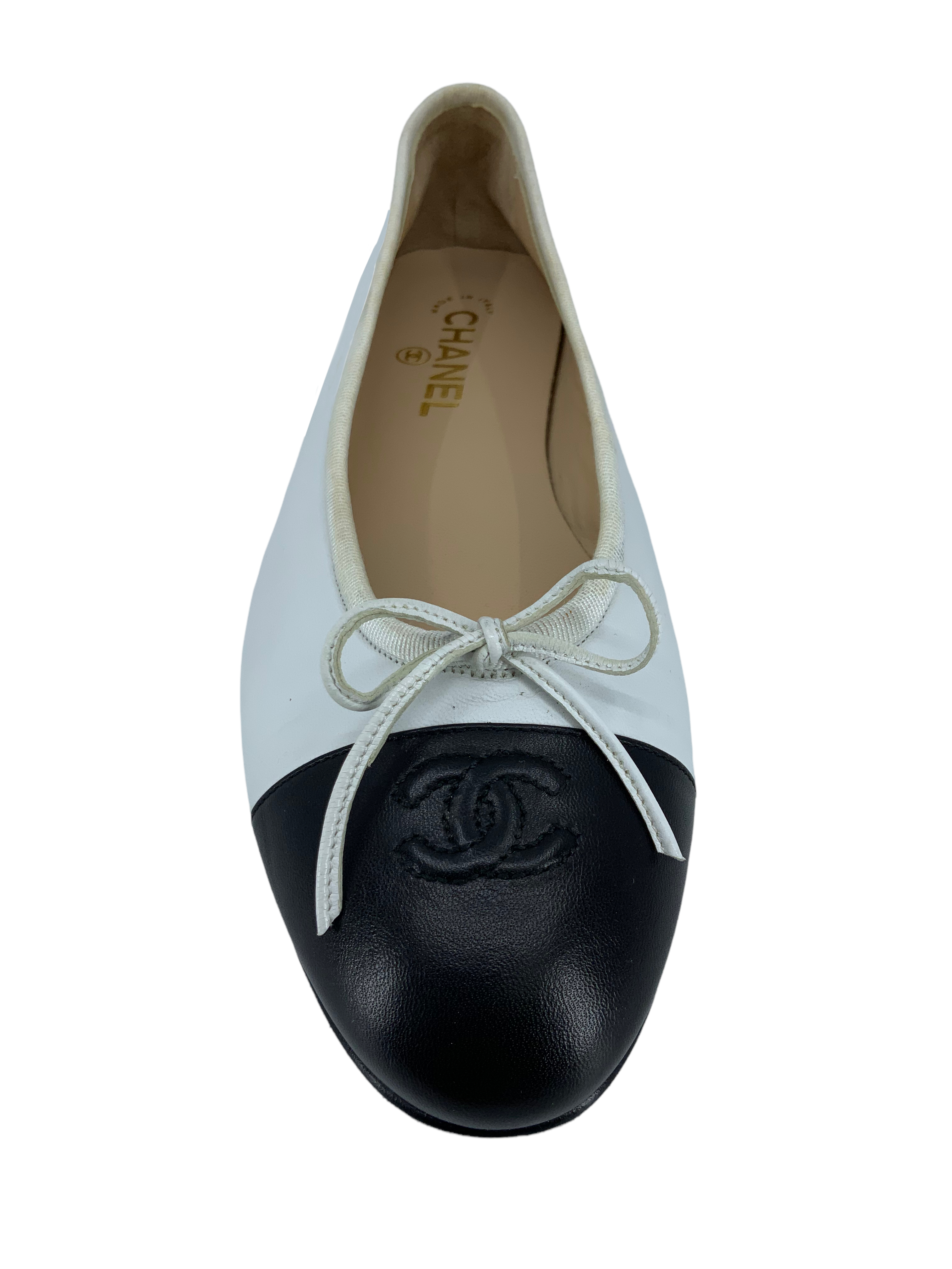 Chanel CC Cap Toe Leather Ballet Flats Size 11 - Women's Shoes