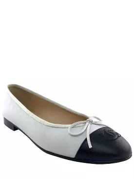 Chanel CC Cap Toe Leather Ballet Flats - Size 8