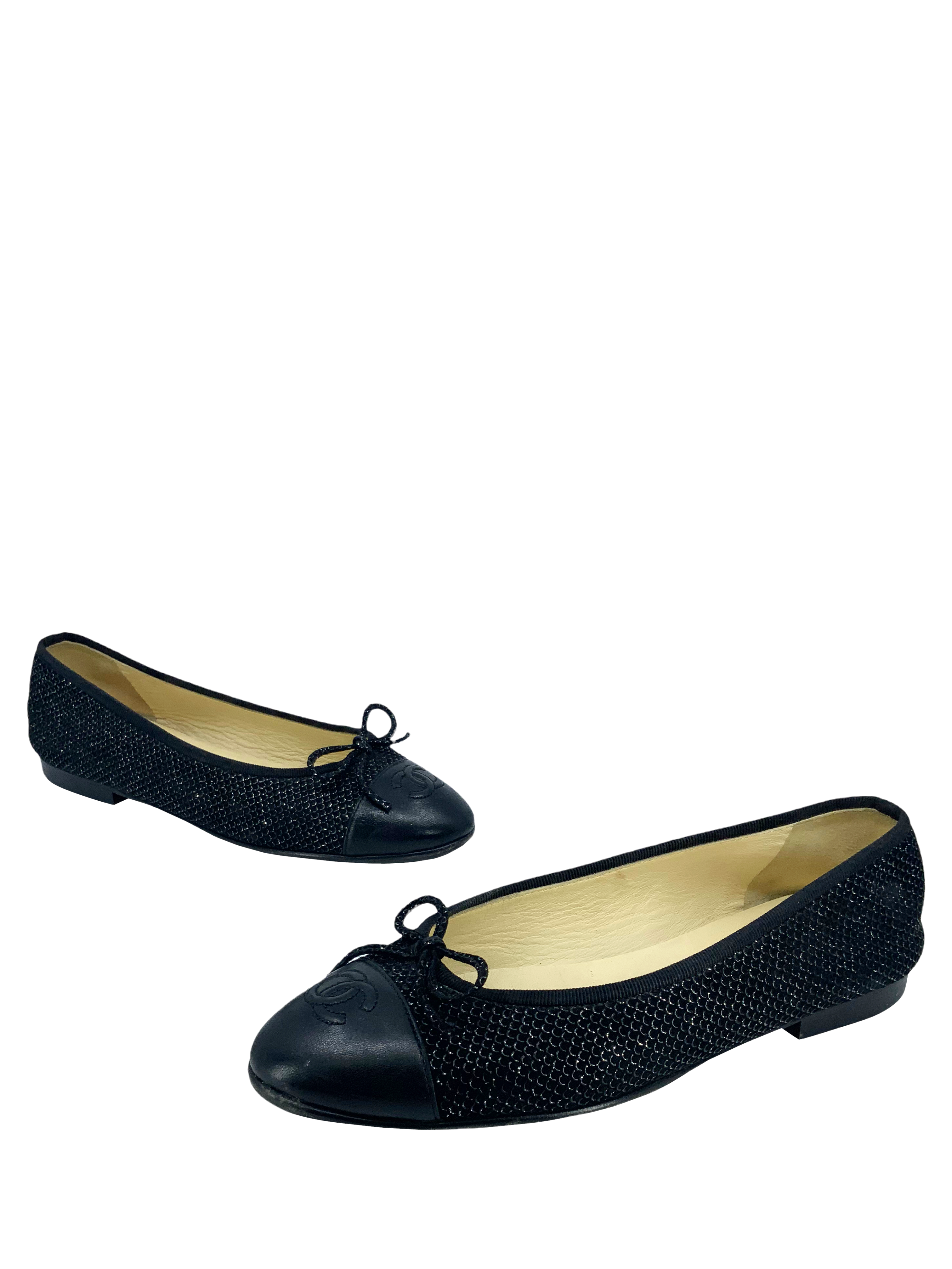 Chanel CC Cap Toe Textured Suede Ballet Flats, Size 7