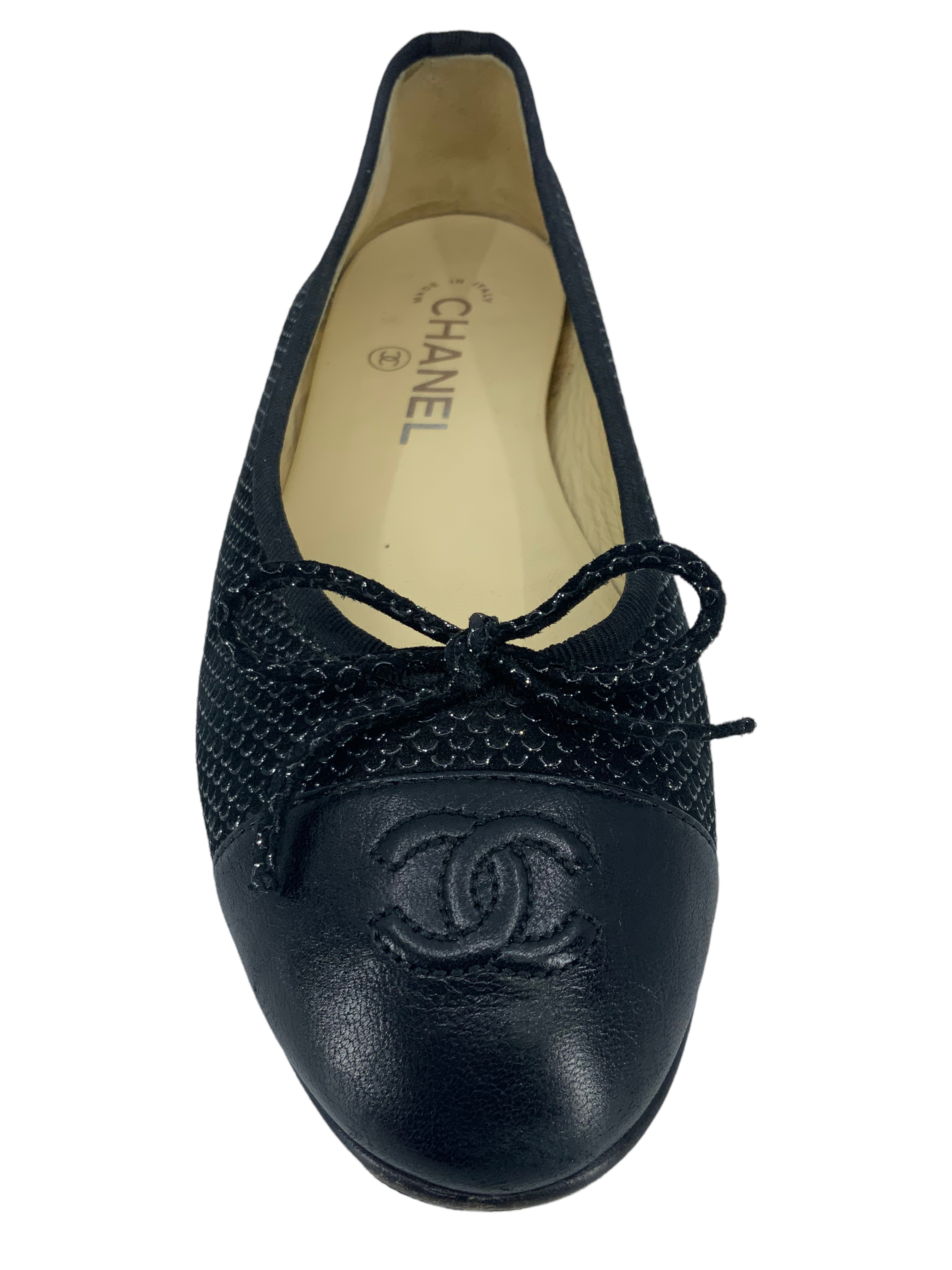 Chanel CC Cap Toe Textured Suede Ballet Flats, Size 7