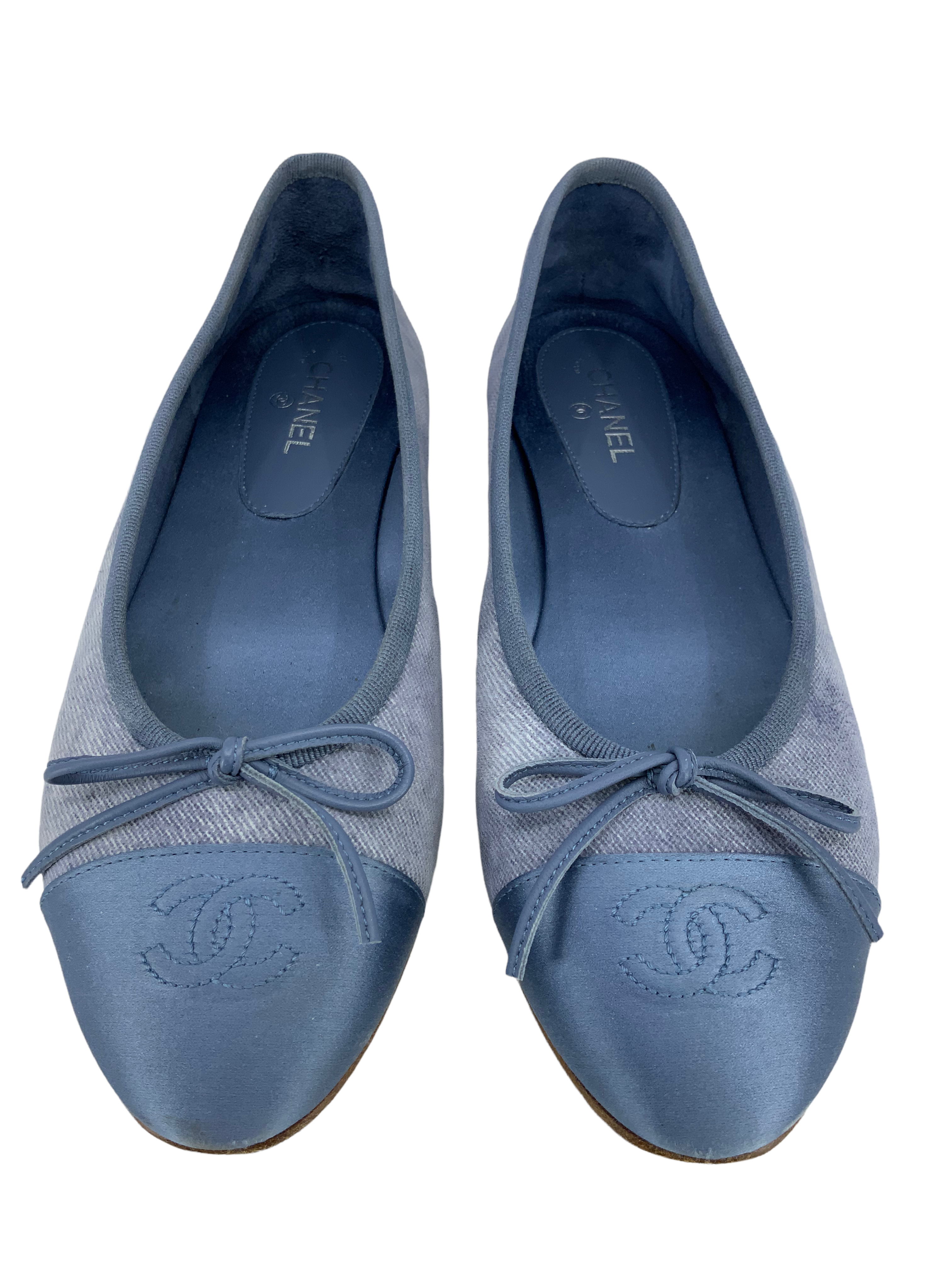 Chanel Goatskin Silk CC Cap Toe Ballet Flats Size 7.5