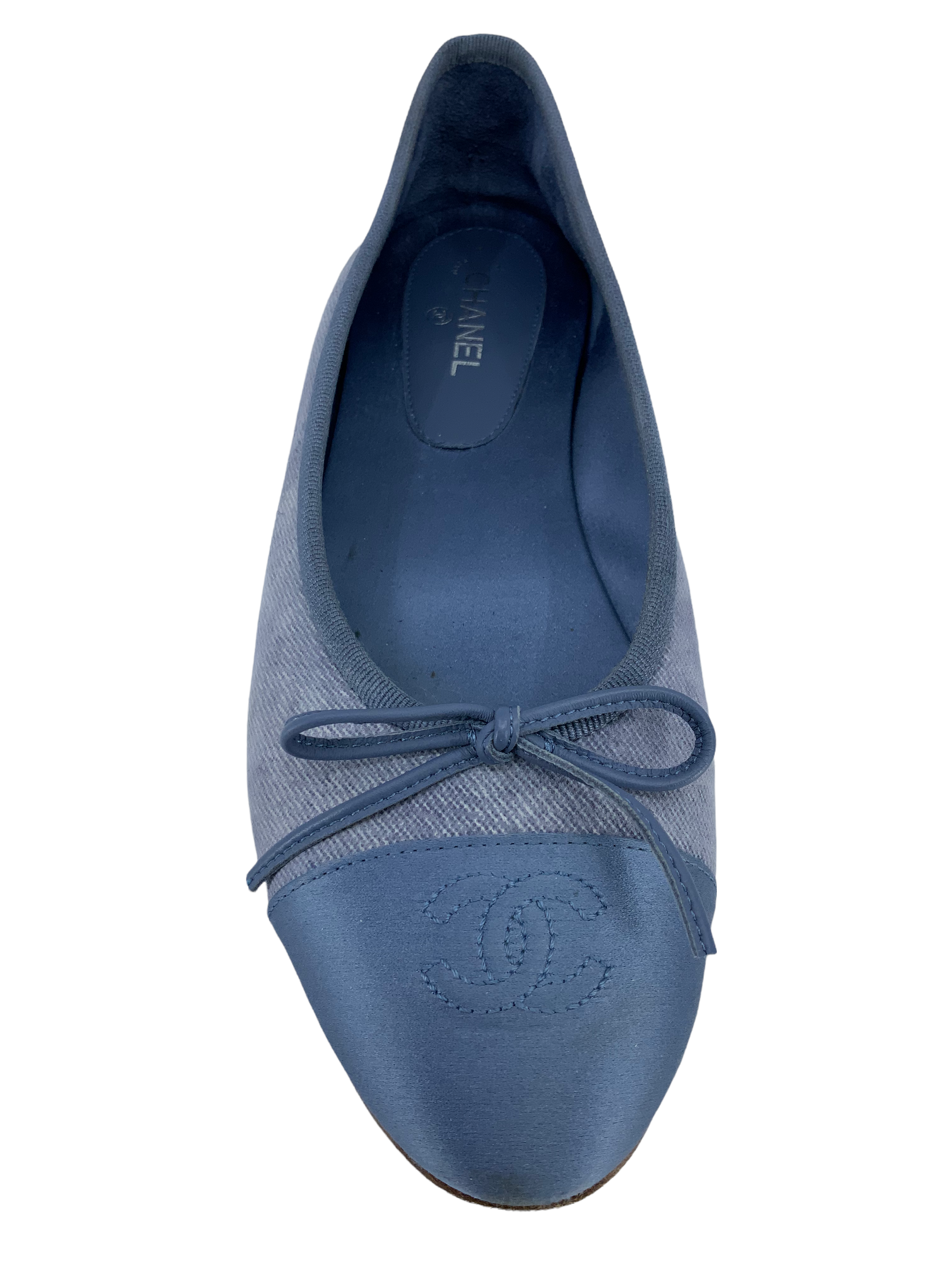 Chanel Goatskin Silk CC Cap Toe Ballet Flats Size 7.5