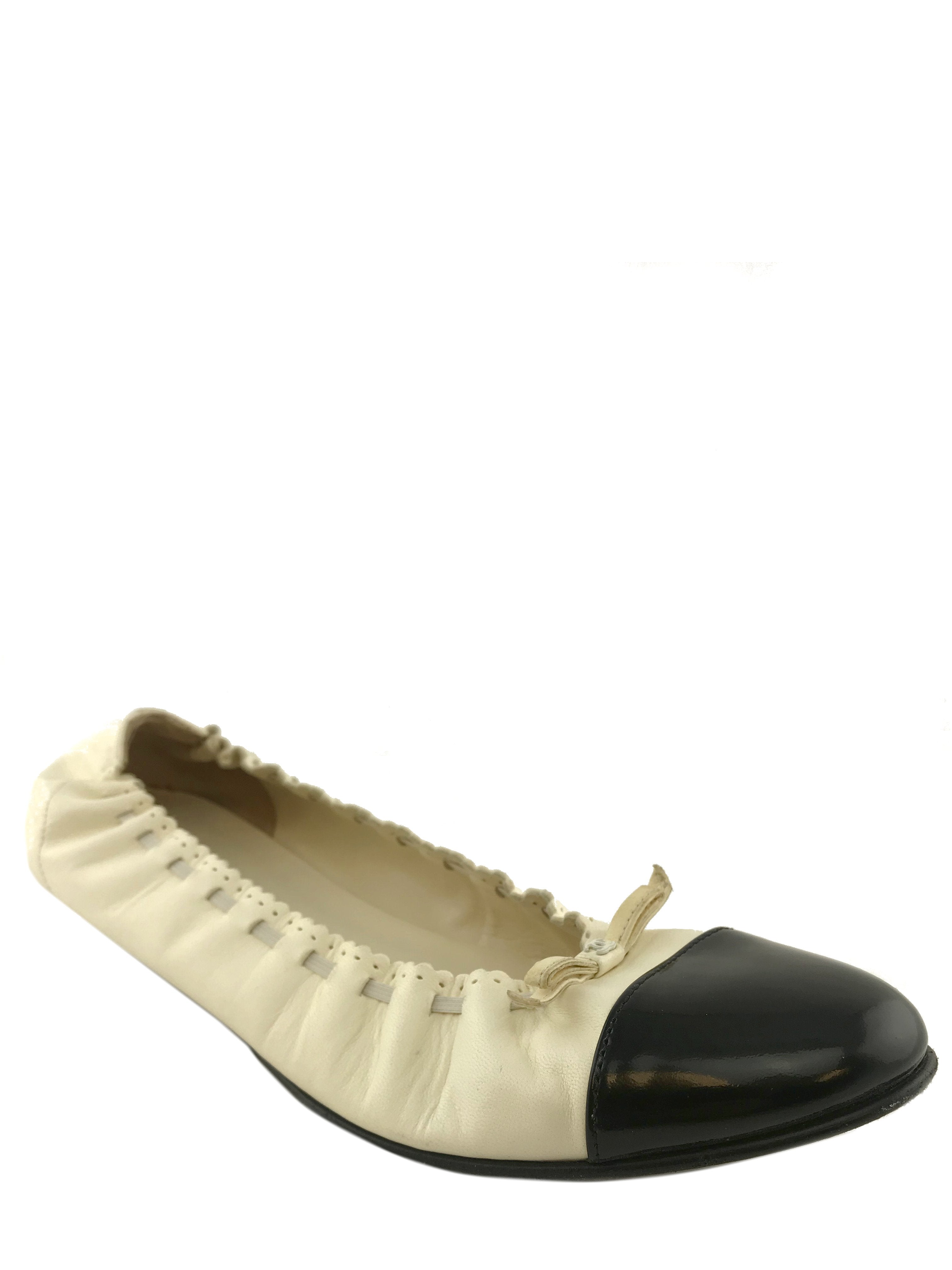 Chanel Lambskin Elastic Cap Toe Ballerina Flats Size 9.5