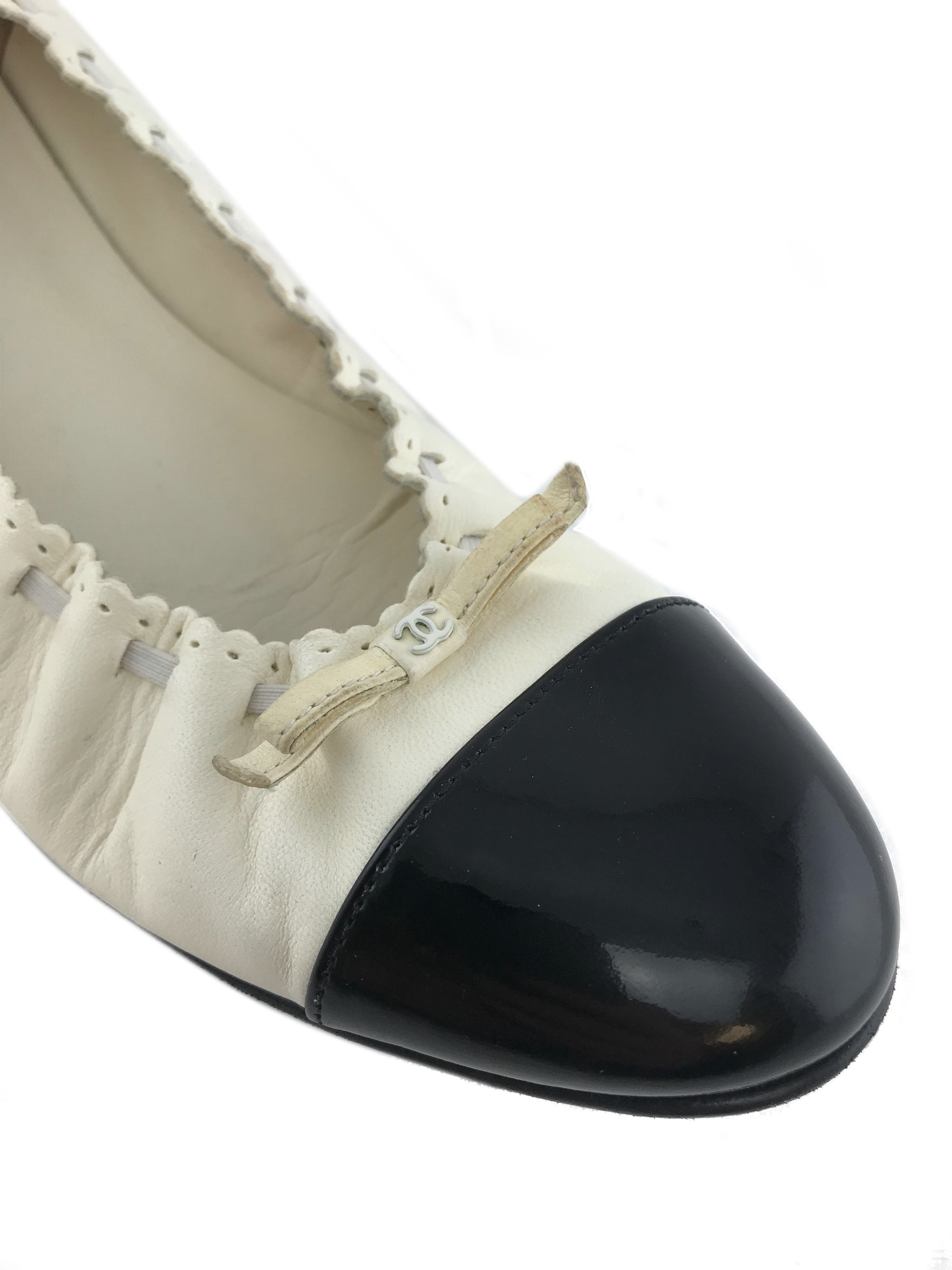 Chanel Lambskin Elastic Cap Toe Ballerina Flats Size 9.5