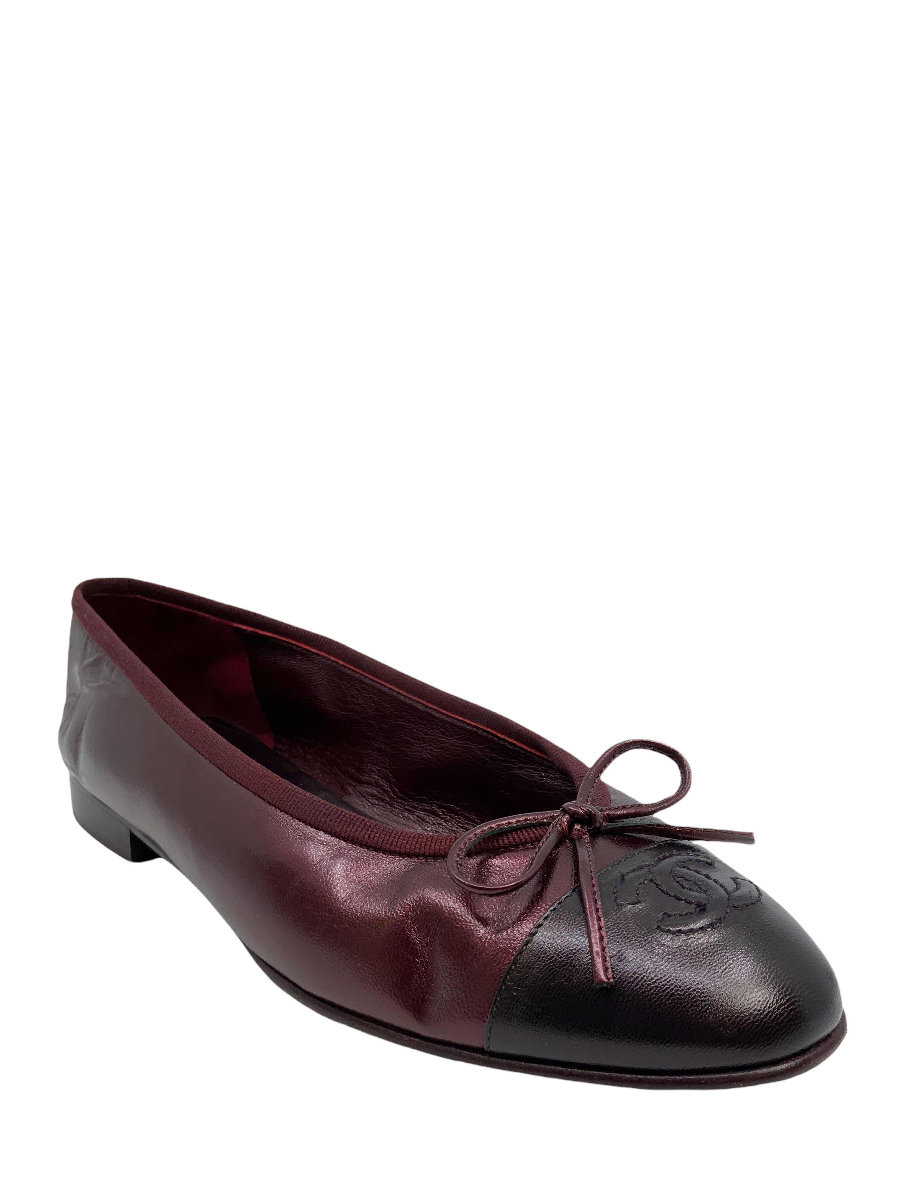 Chanel Lambskin Leather Ballet Flats - Size 8 - CC Cap Toe