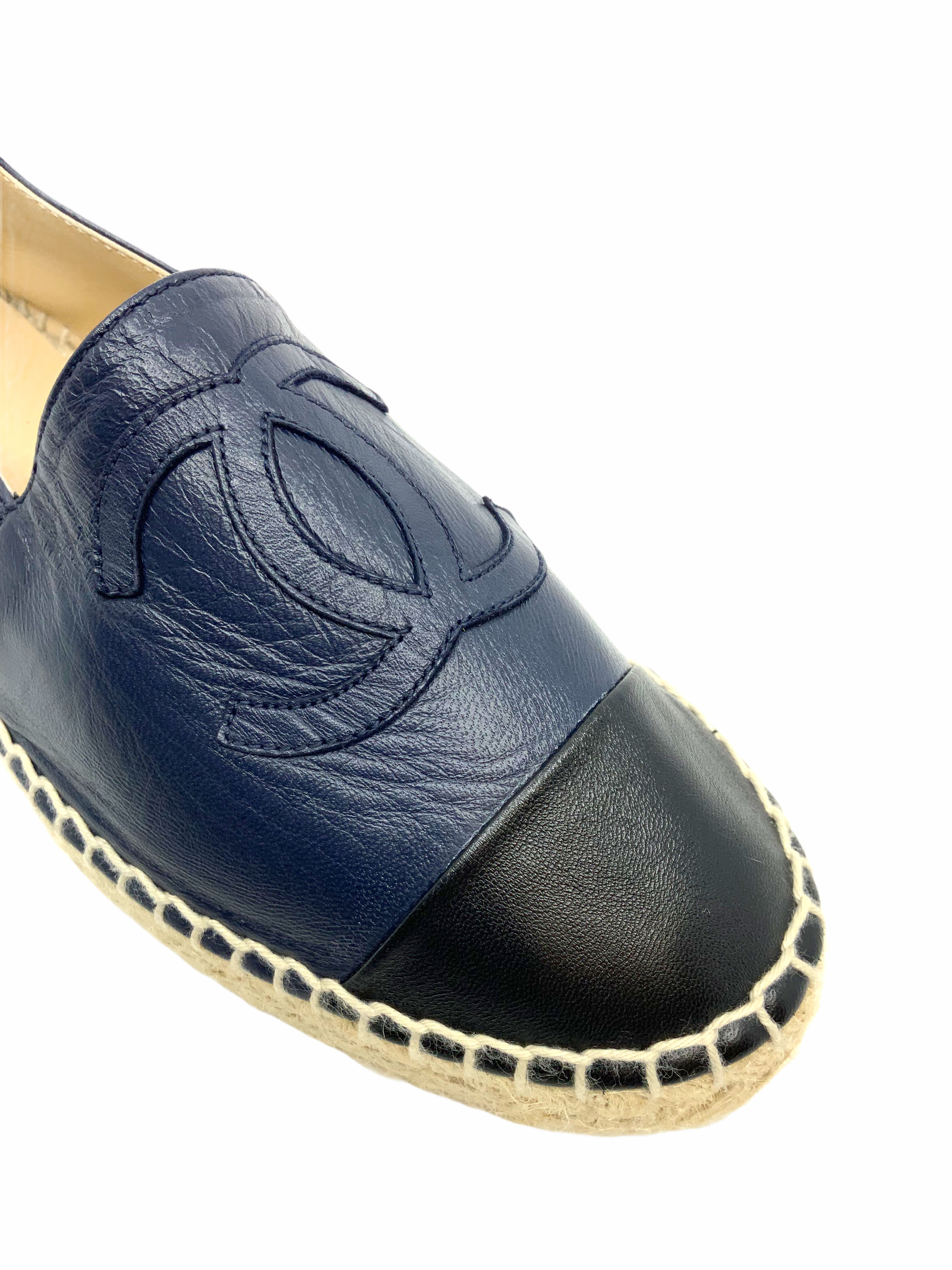 Chanel Lambskin Leather CC Espadrille Flats - Size 6