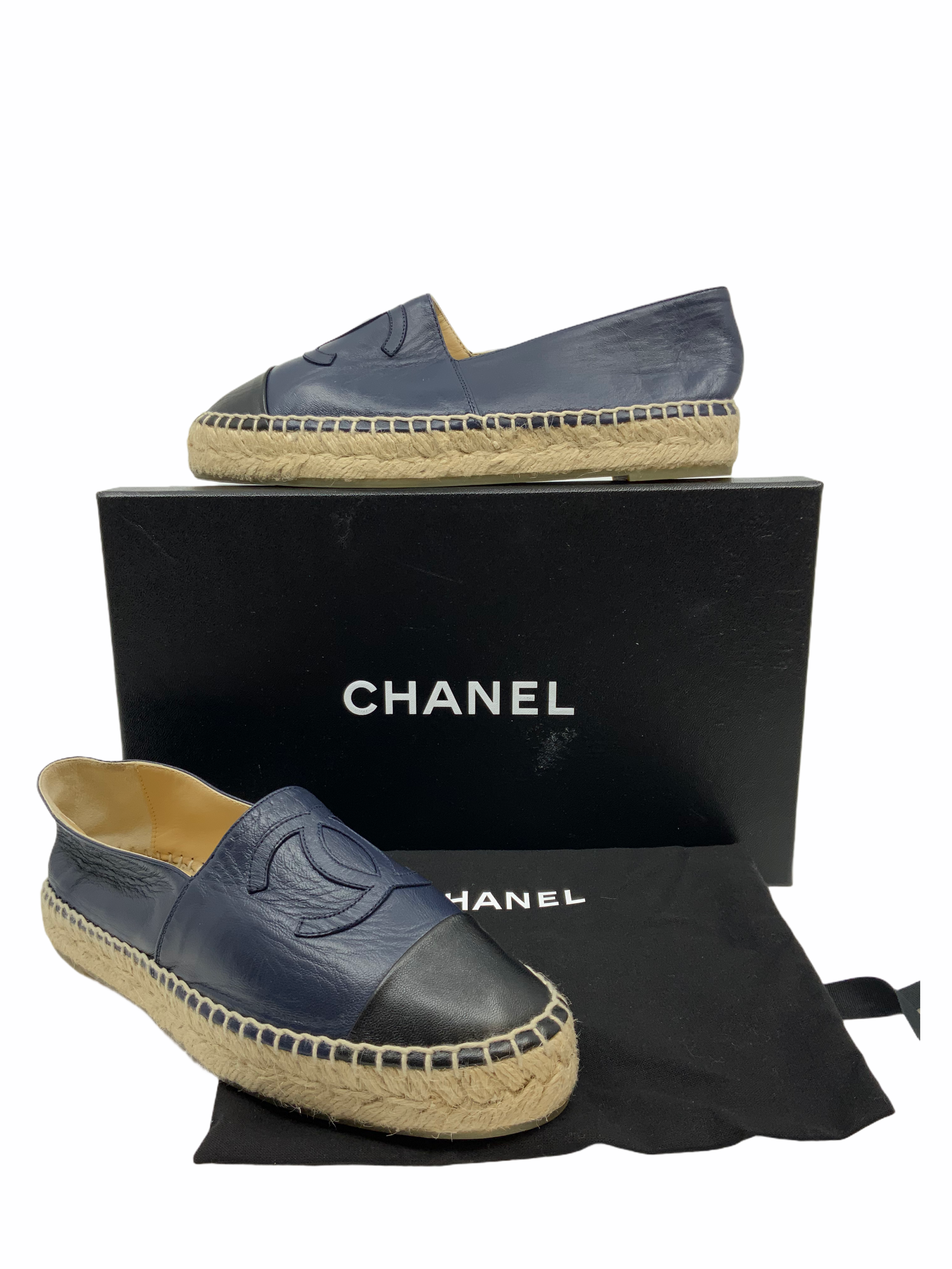 Chanel Lambskin Leather CC Espadrille Flats - Size 6